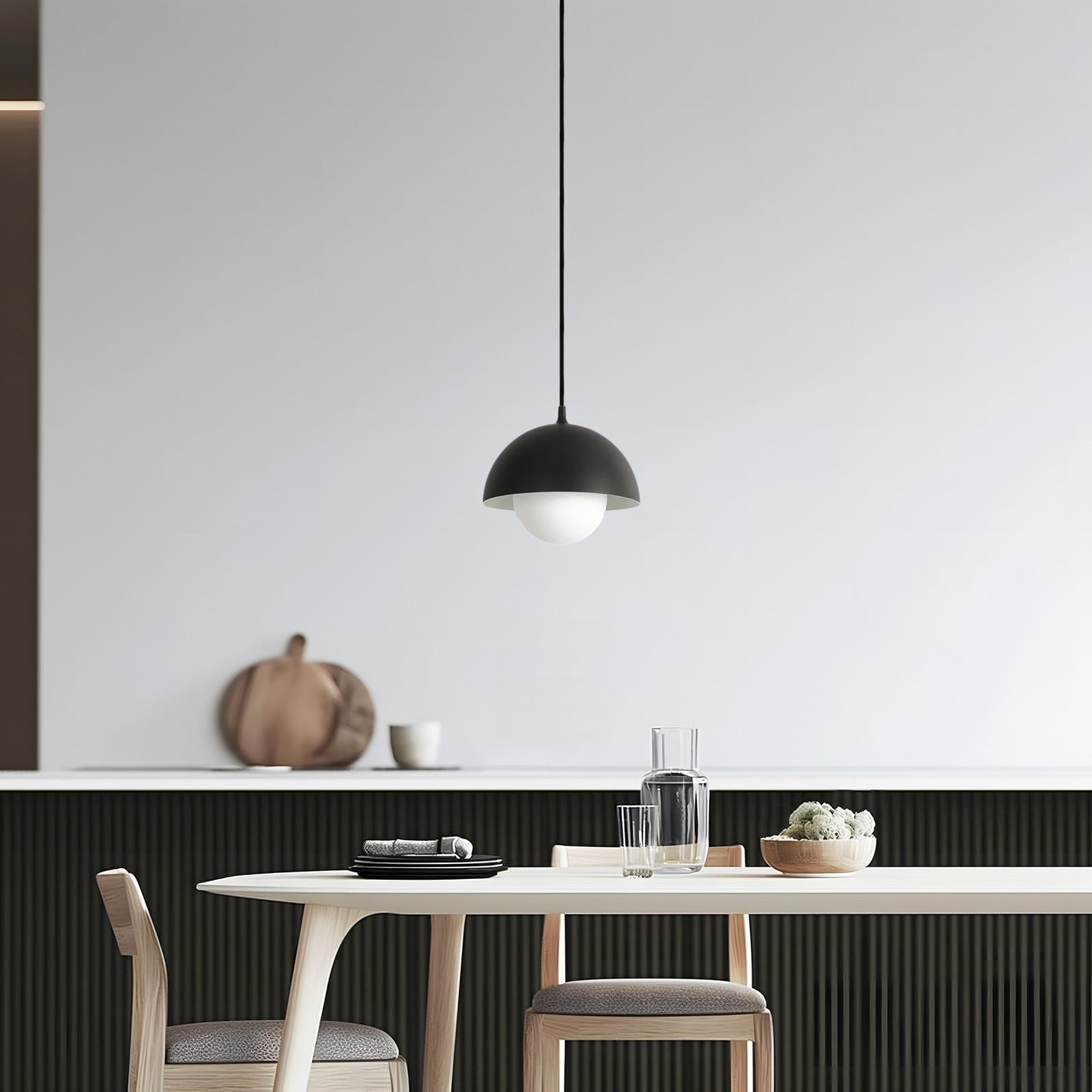 Hide pendellampe, Ø 22 cm, sort, E14, aluminium/glas NOLA - Stue - Skandinavisk - Med én lyskilde
