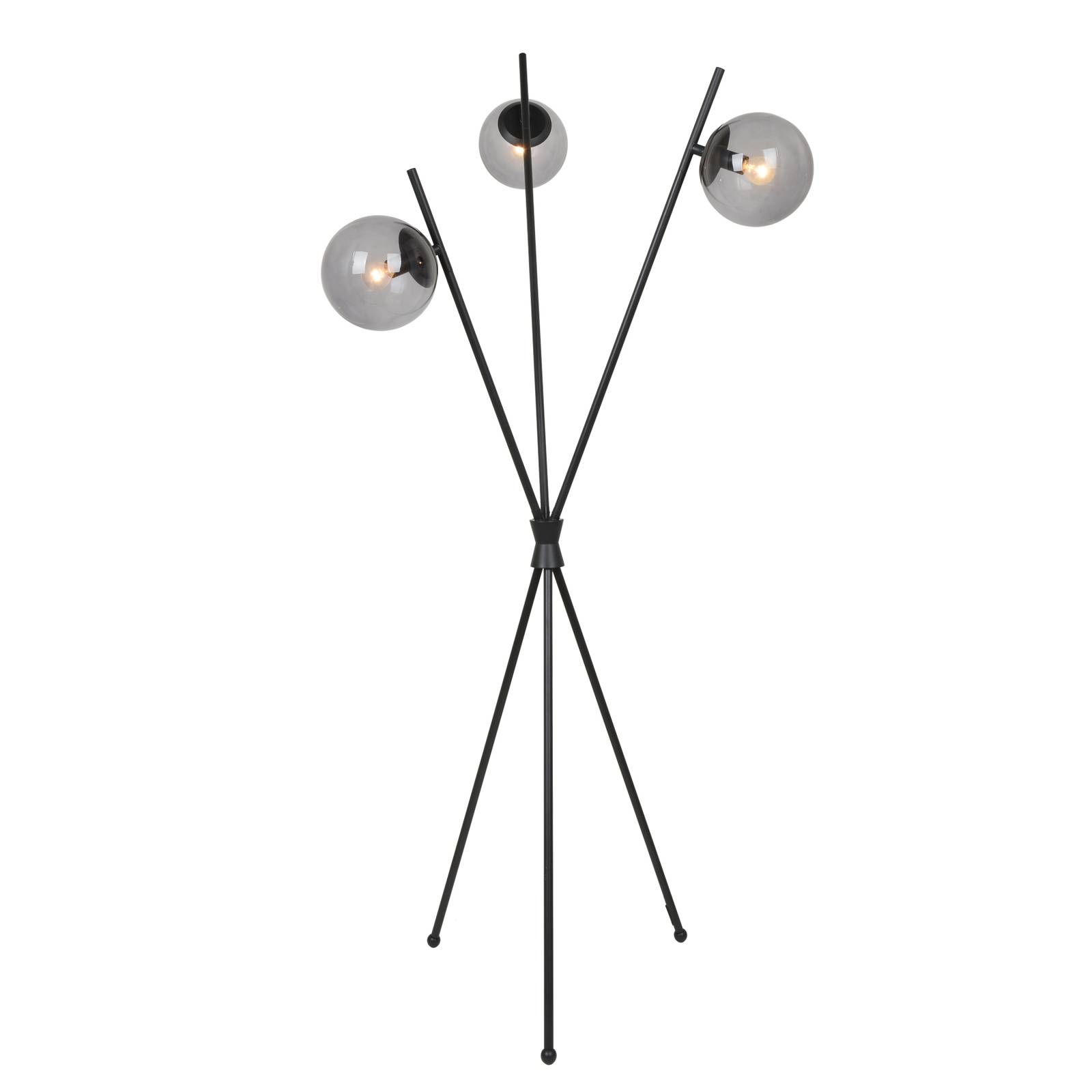 Lucande Sotiana lámpara pie 3 esferas vidrio negro, para salón / comedor, vidrio, metal, E14, 40 W, altura: 168 cm