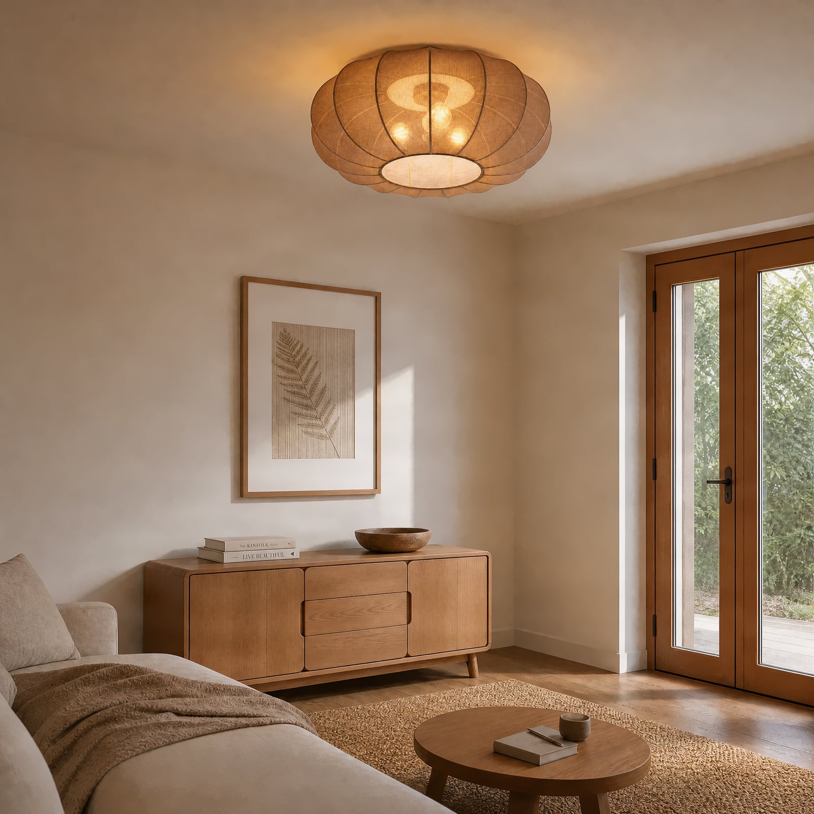 Helin-kattovalaisin, ruskea, Ø 60 cm, tekstiili, 3 x E27 – Lindby