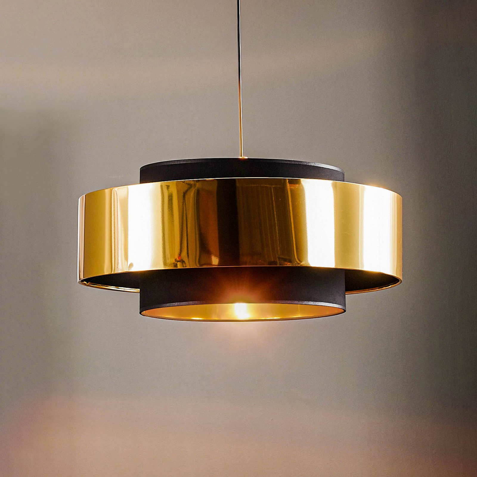 TK Lighting Lampă suspendată Calisto negru/auriu Ø 50 cm 1 bec - Camera de zi / sufragerie - Modern - negru auriu - Țesătură / Textil