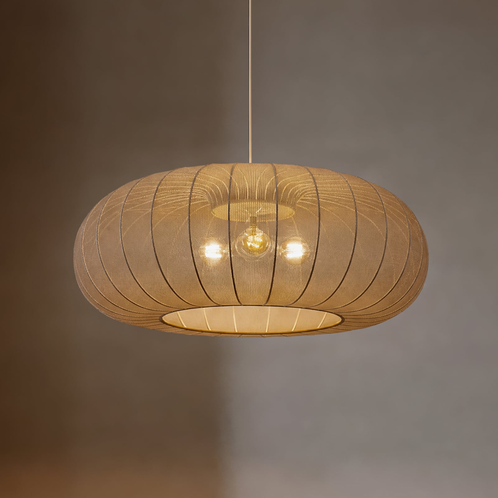 Lindby hanglamp Helin, bruin, Ø 70 cm, textiel, 3 x E27