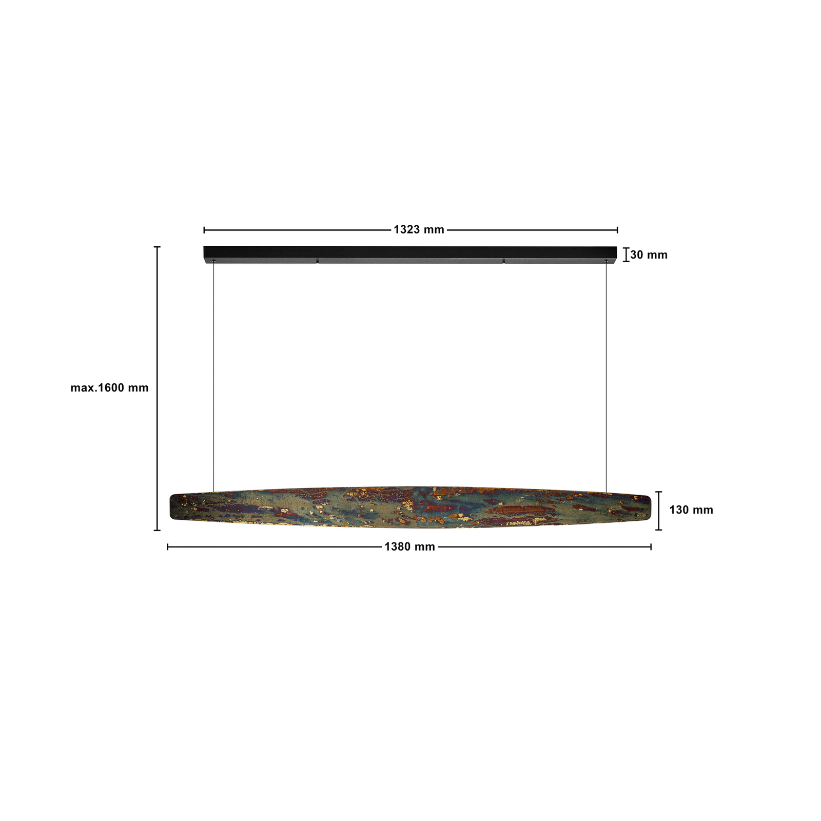 Quitani LED-Hängelampe Persida, Länge 148 cm, schlagmetall