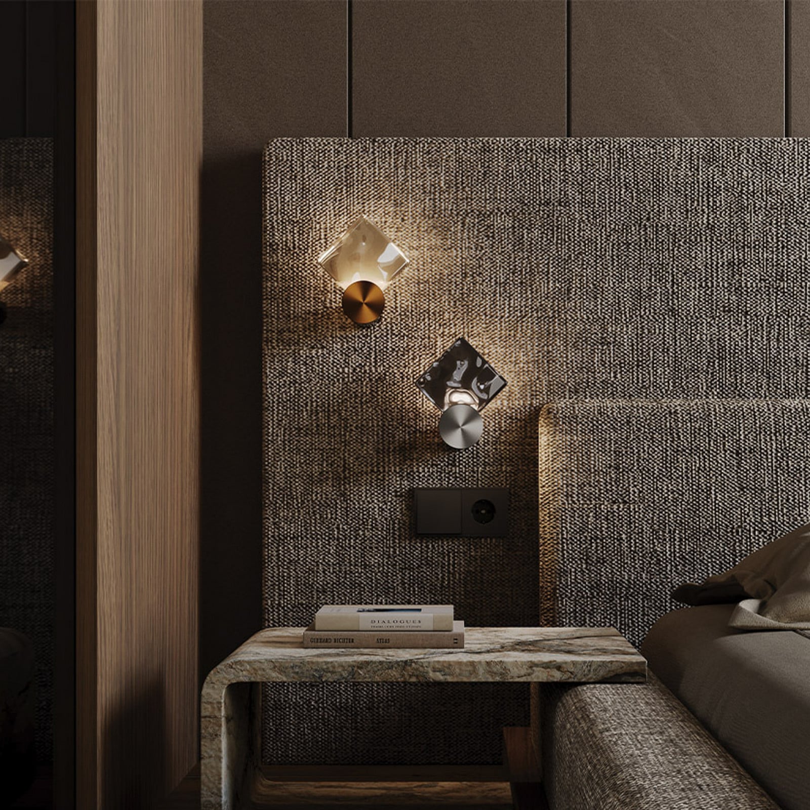 Maytoni LED стенна лампа „Quadro“, сива, стъкло, 3000K, височина 18 см