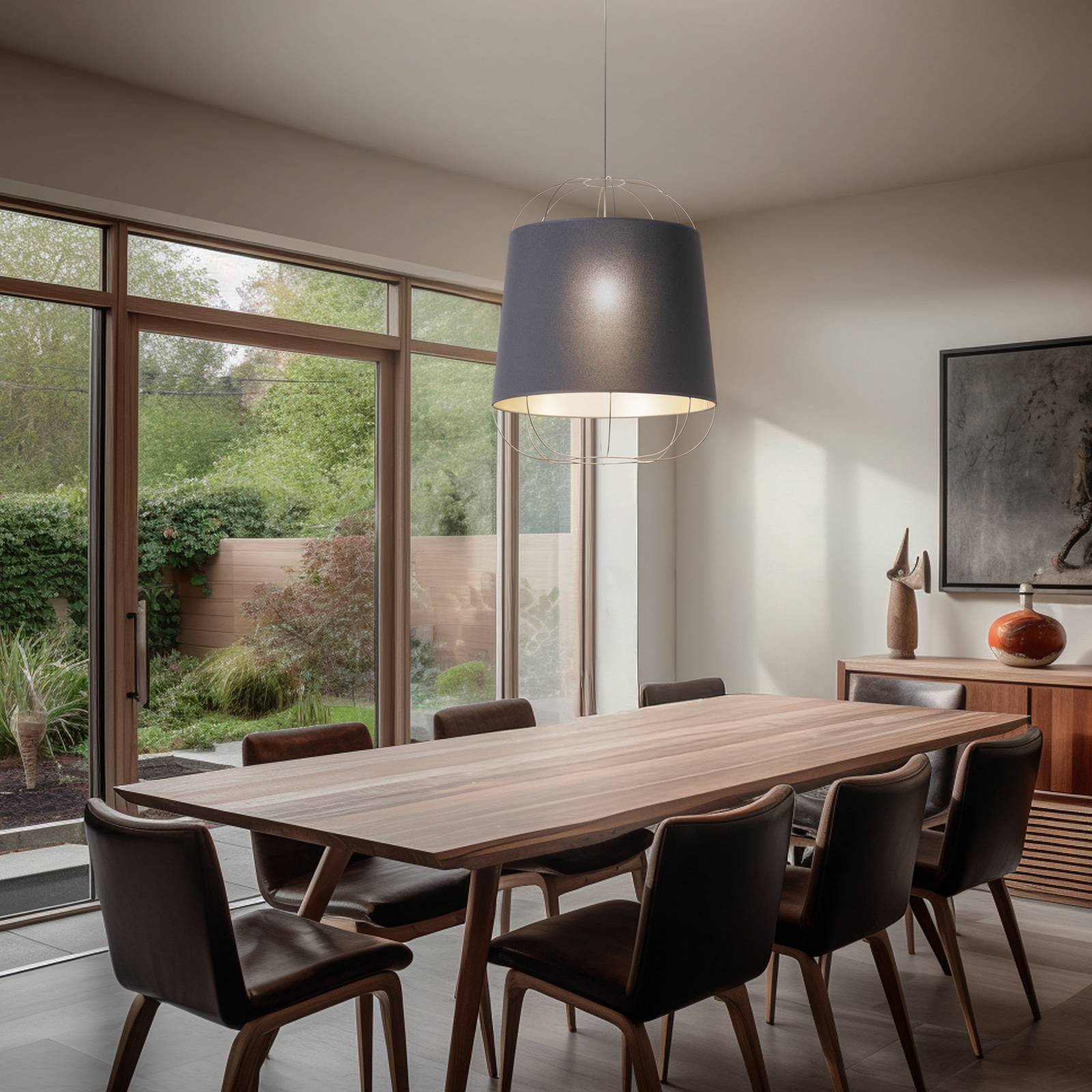 Hängeleuchte Lantern Medium, schwarz/gold, Stoff, E27 günstig online kaufen