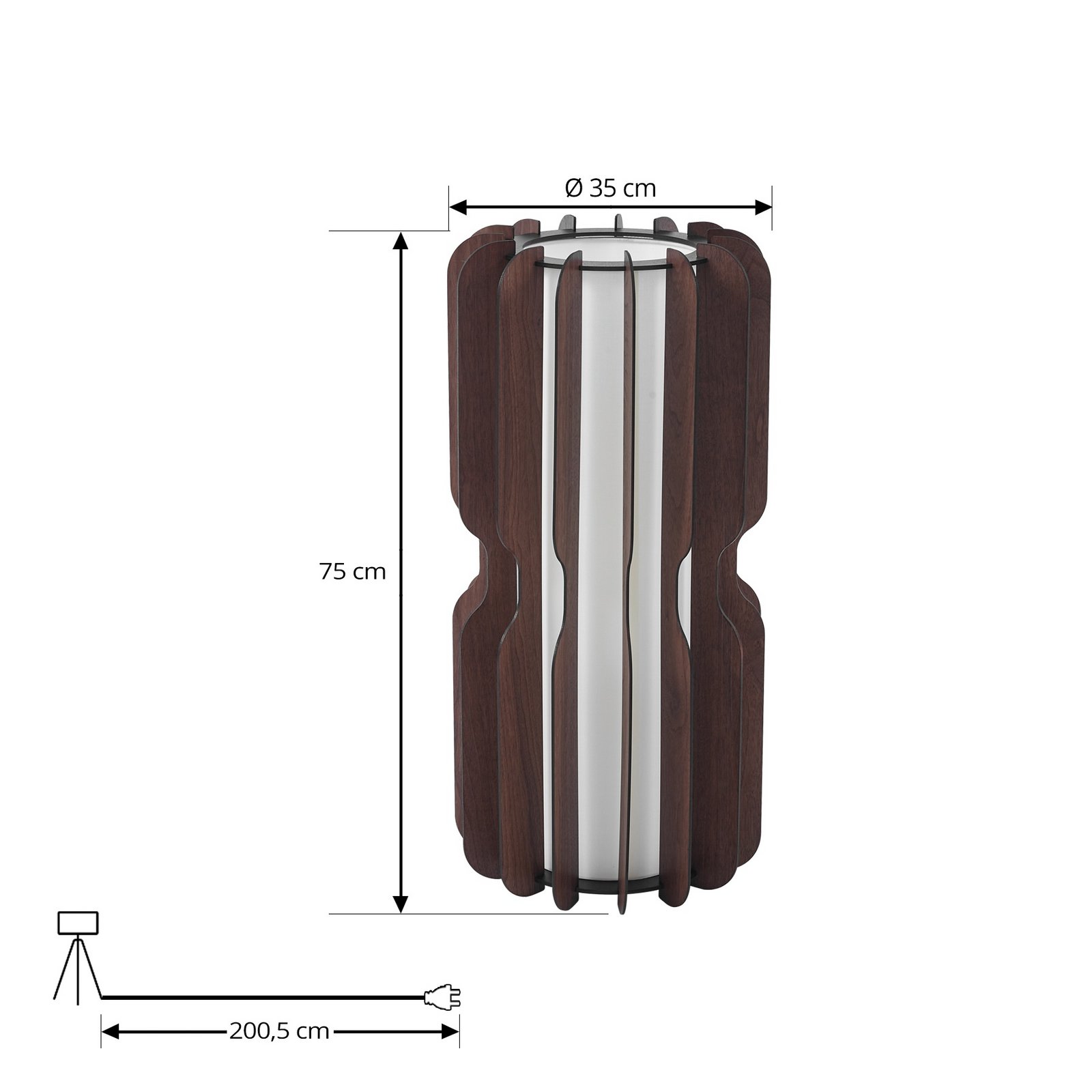 Lampadar Lucande Juneta, 75 cm, maro, lemn, textil