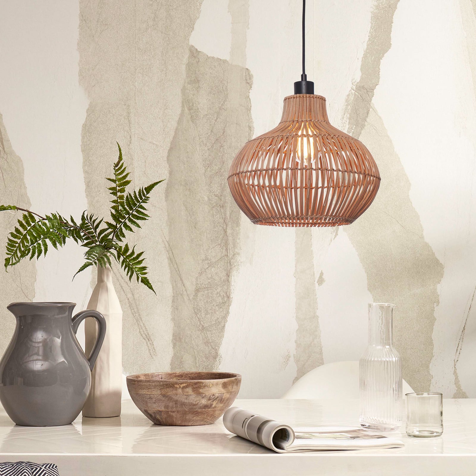 GOOD & MOJO suspension Kalahari, Ø 32 cm, naturel, rotin, E27