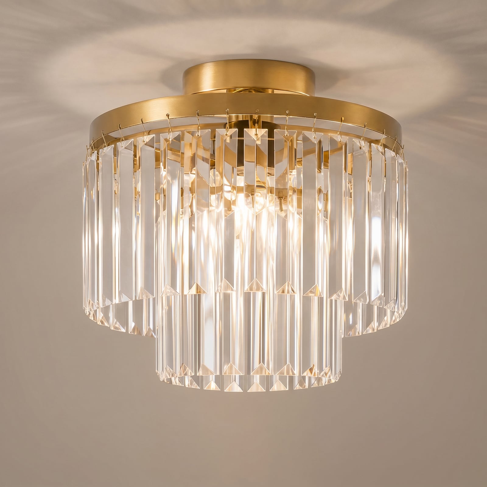 Lindby griestu lampa „Felicity“, Ø 30 cm, misiņš, kristāla stikls