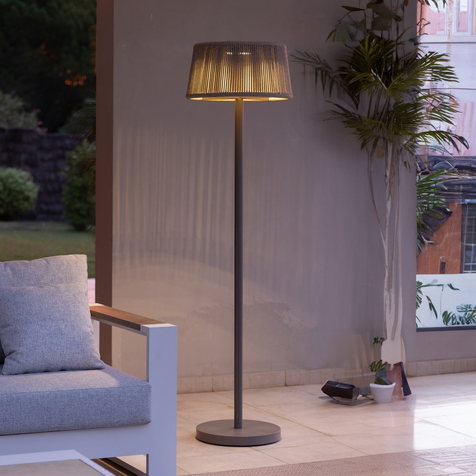 LED solar floor lamp Rop&Strip, height-adjustable, 500 lm