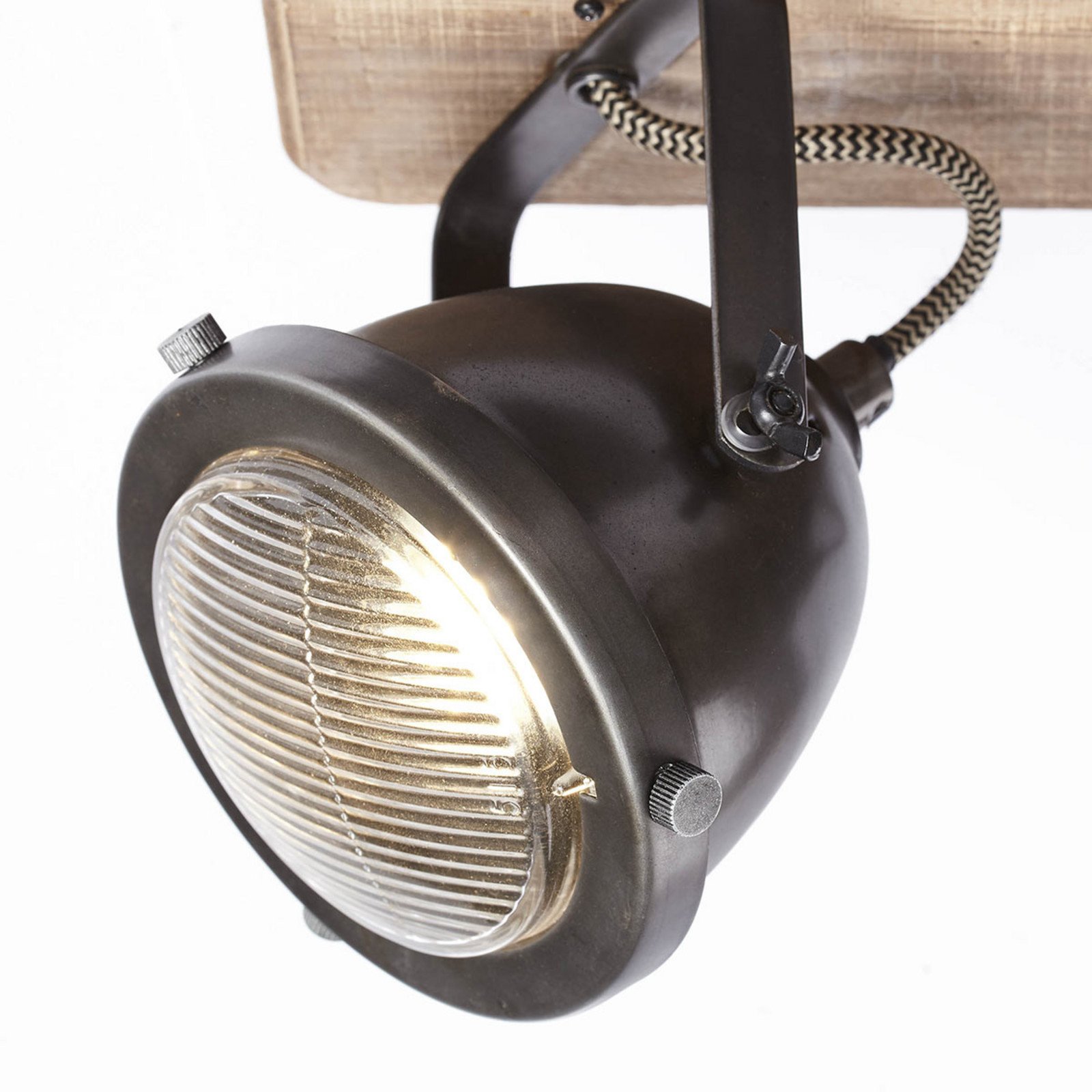 Brilliant Carmen Wood plafonieră cu patru surse - Camera de zi / sufragerie - Design industrial - maro oțel inoxidabil mătuit - Lemn