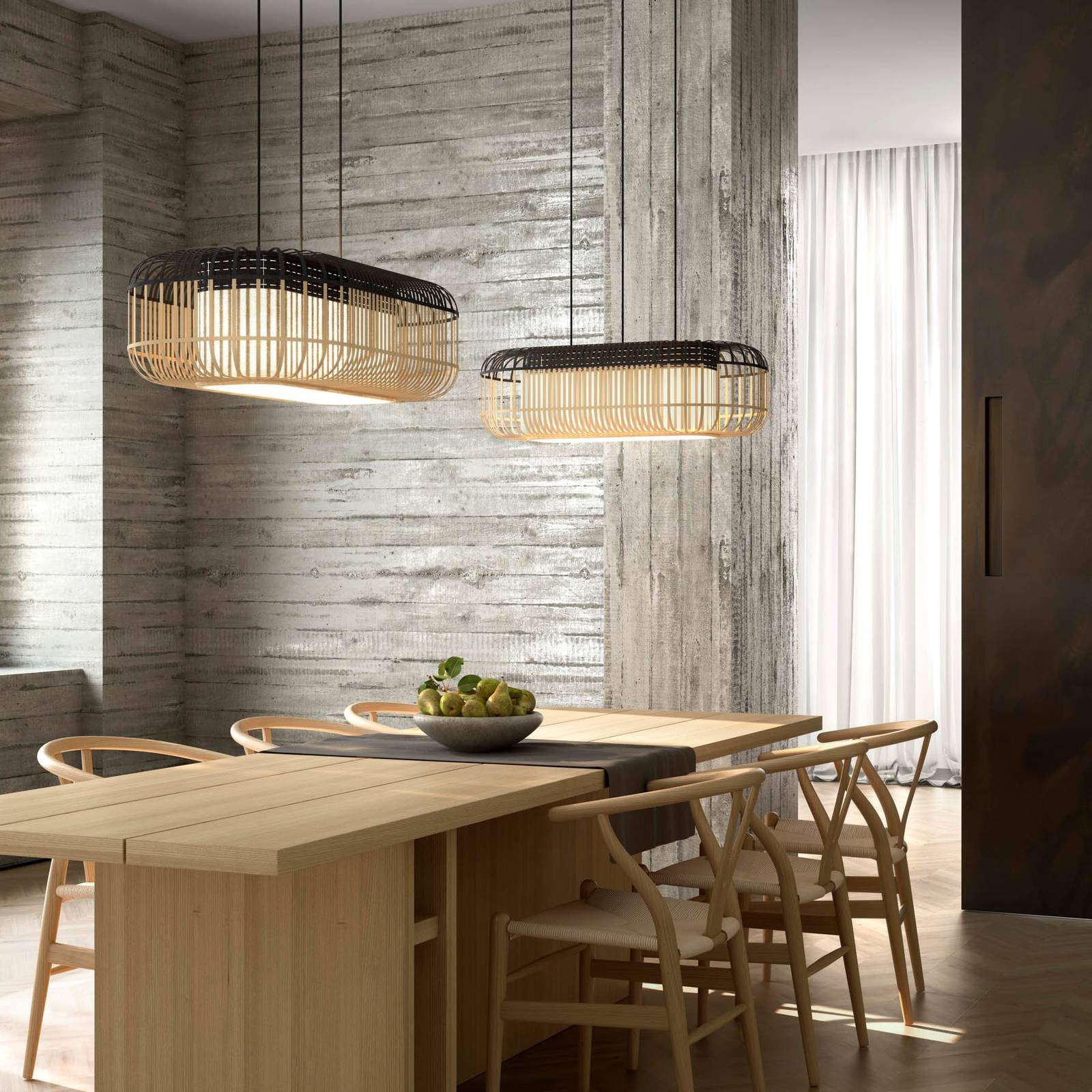 Image of Forestier Bamboo oval L Suspension noir/naturel 3700663920369