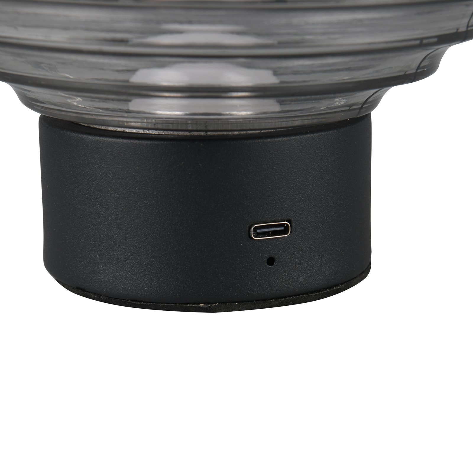 Earl LED tafellamp, zwart/rook, hoogte 14,5 cm, glas