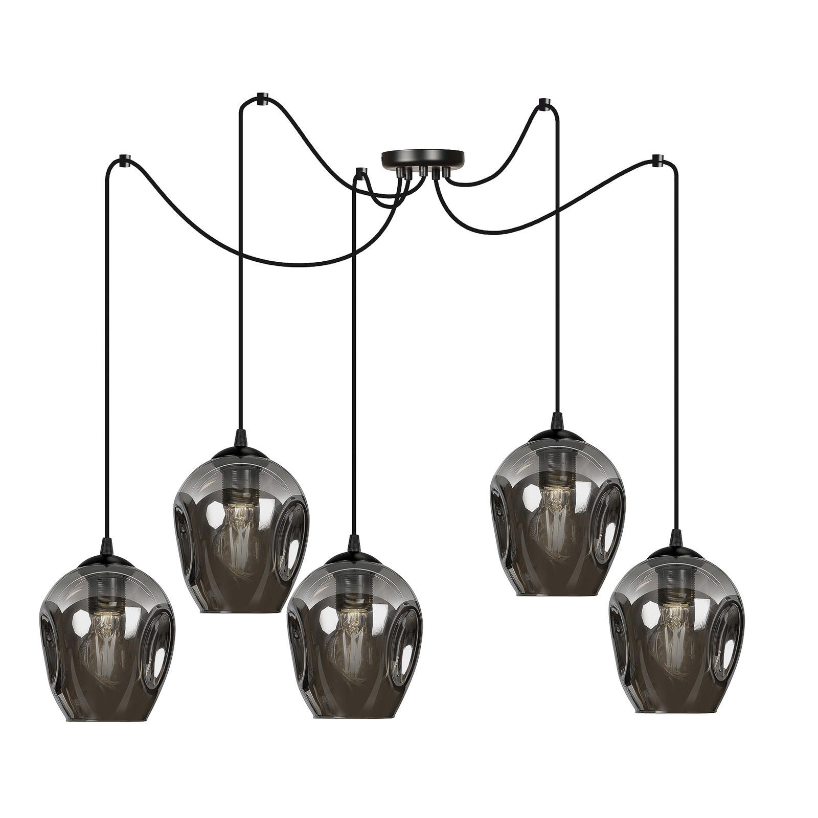 Hanglamp Starla decentraal 5-lamps, glas grafiet