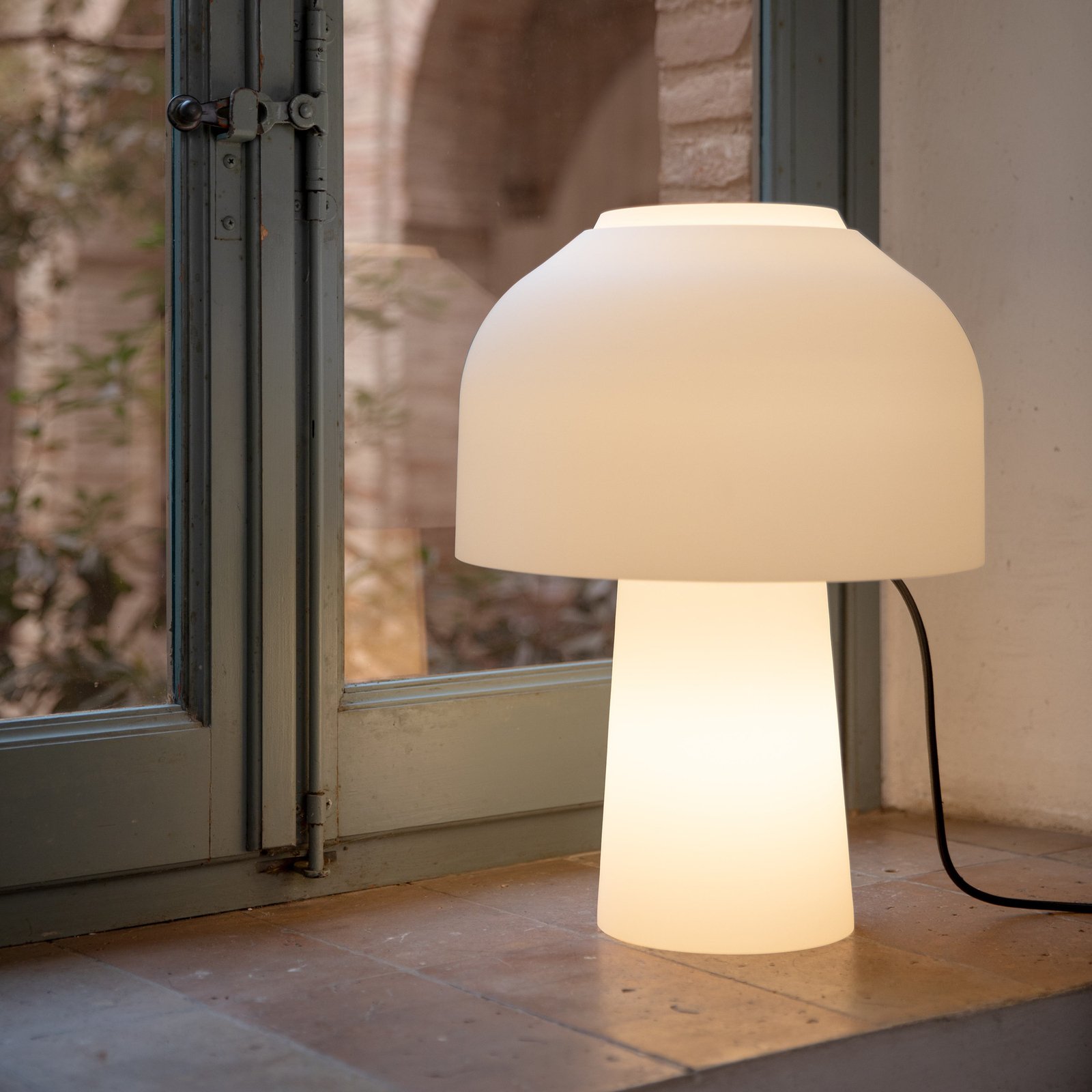 Karman table lamp Lilly, frosted white, height 48 cm, glass