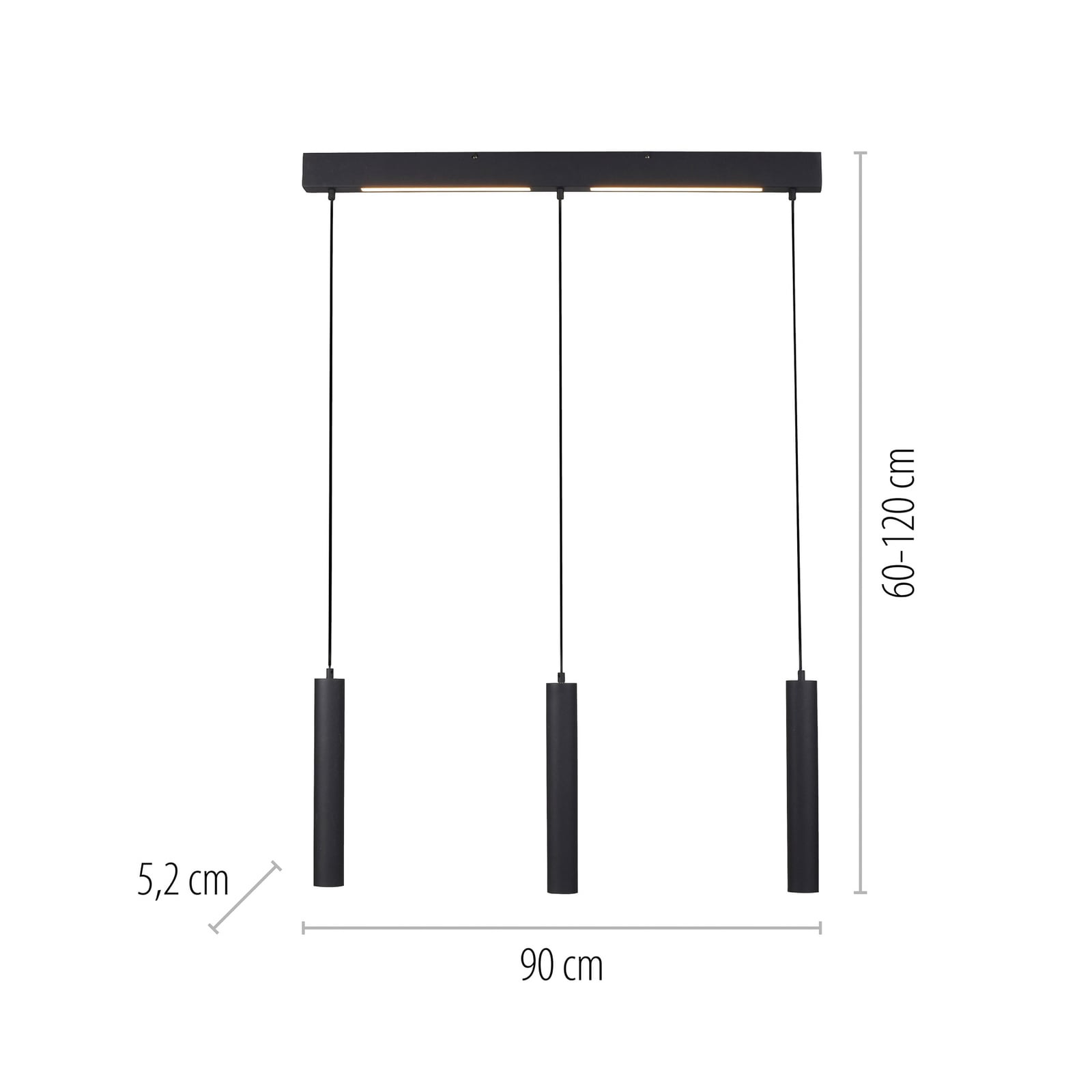 LED viseća svjetiljka DANTE, crna, 3 x GU10, duljina 90 cm, metal