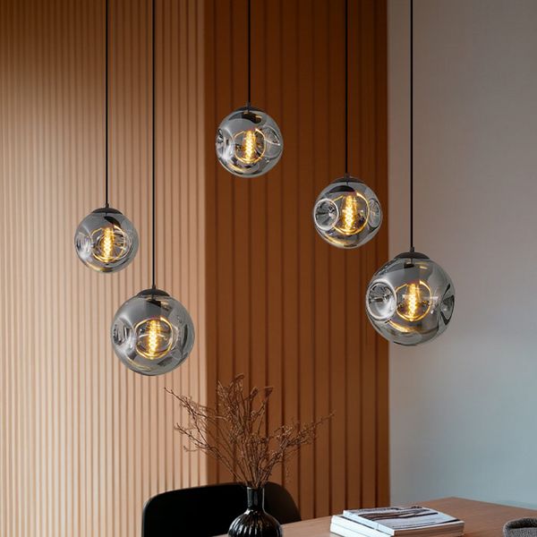 Valentina 5 Oval Riippuvalaisin Smoked Grey/Coffee - Lindby - Olohuone - Design - Lasi - Monilamppuinen — Lindby