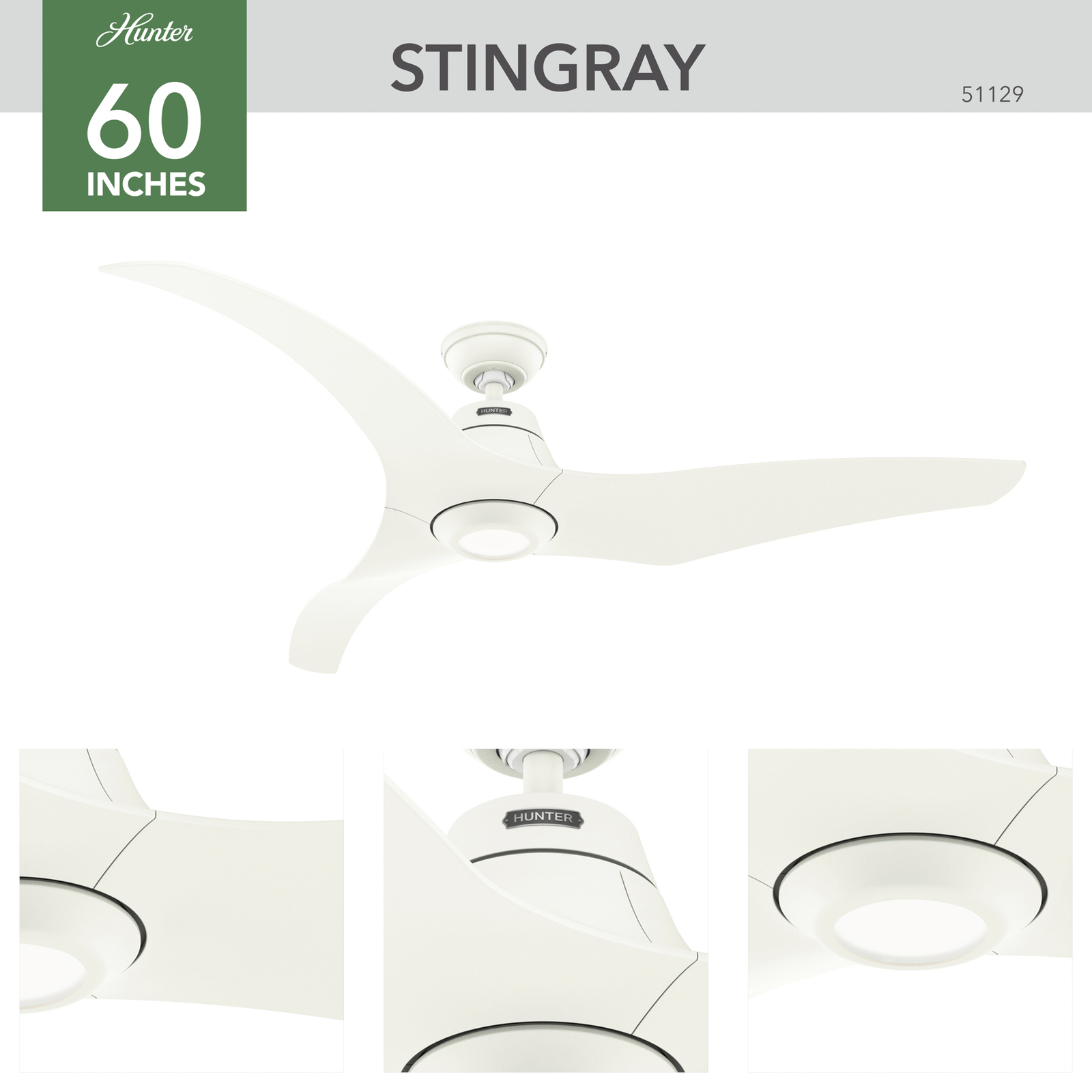 Hunter Stingray DC LED-takfläkt vit