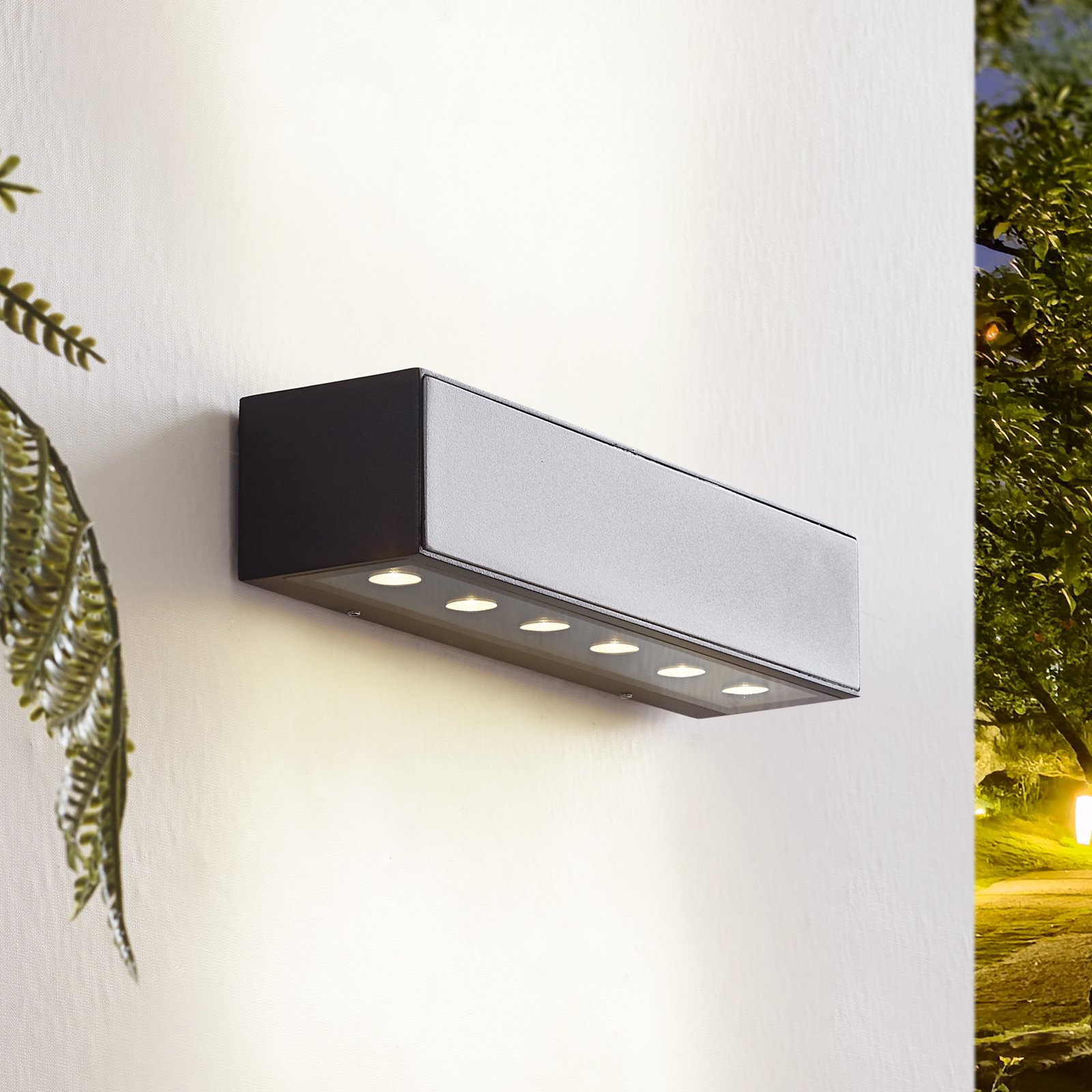 Lucande LED outdoor wall light Selim, length 30 cm, black