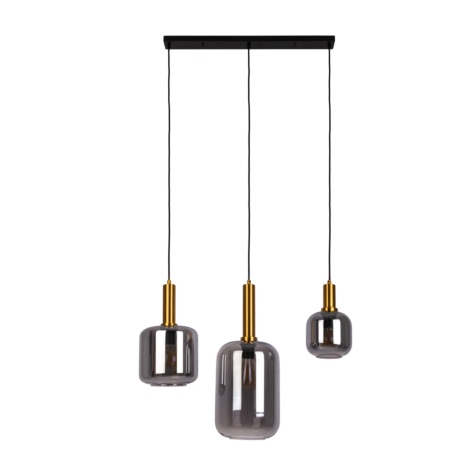 Candeeiro suspenso Fumo, vidro fumado, três luzes, linear