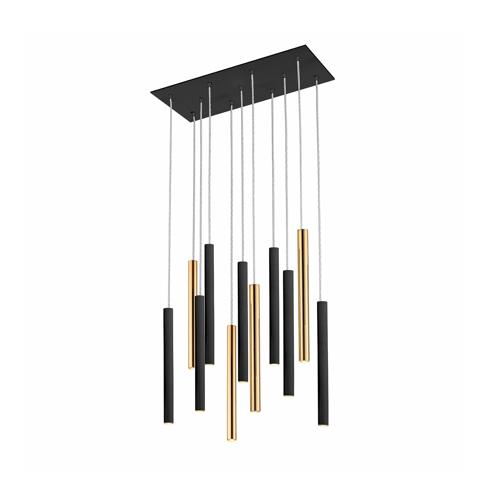 Lampada LED a sospensione Varas dimmerabile, a 11 luci, oro/nero, metallo