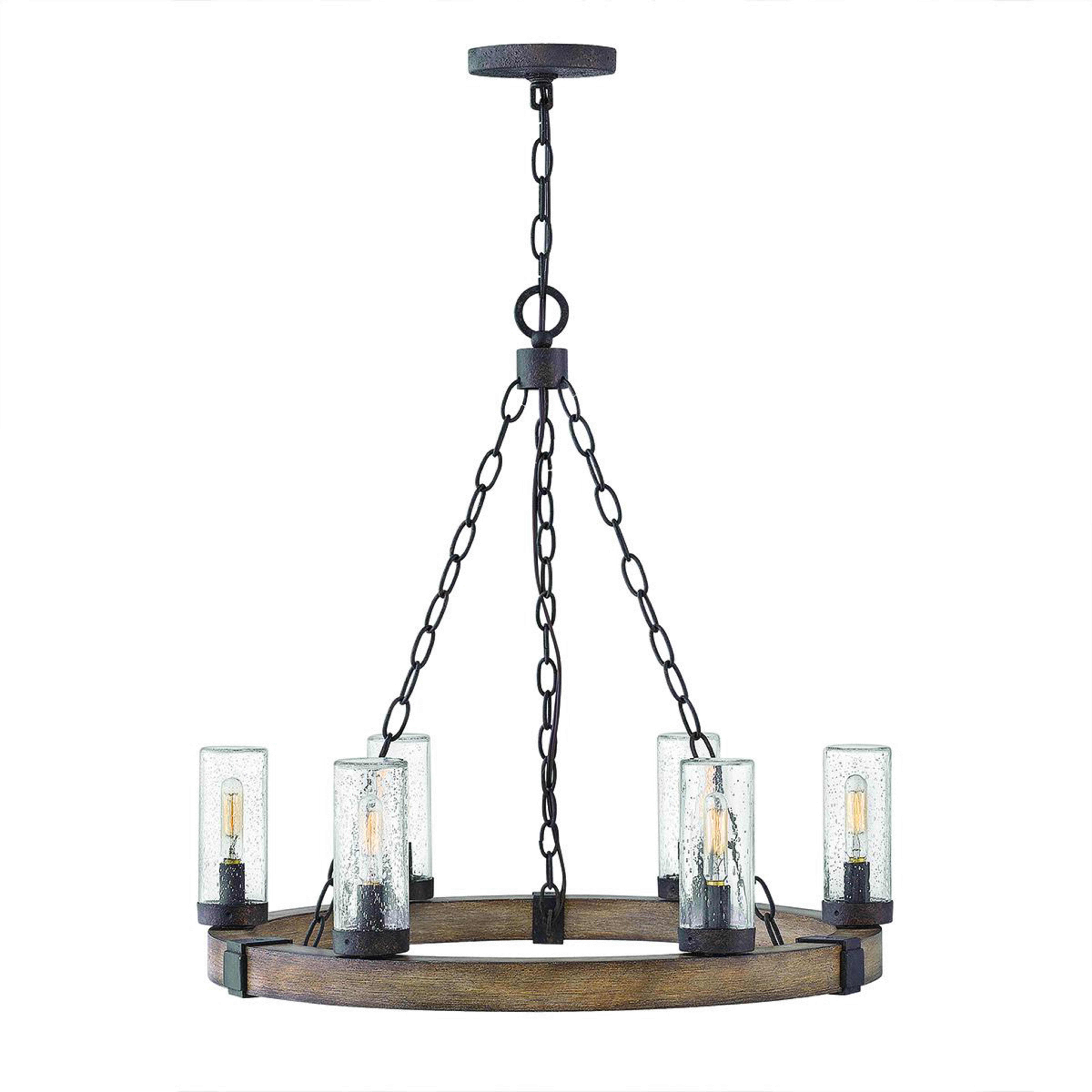 Luster Sawyer, 6-pl., farba dreva, oceľ, sklo, E14