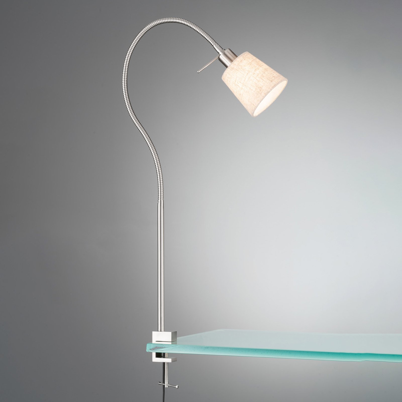Jam clip-on light, linen lampshade, nickel/sand