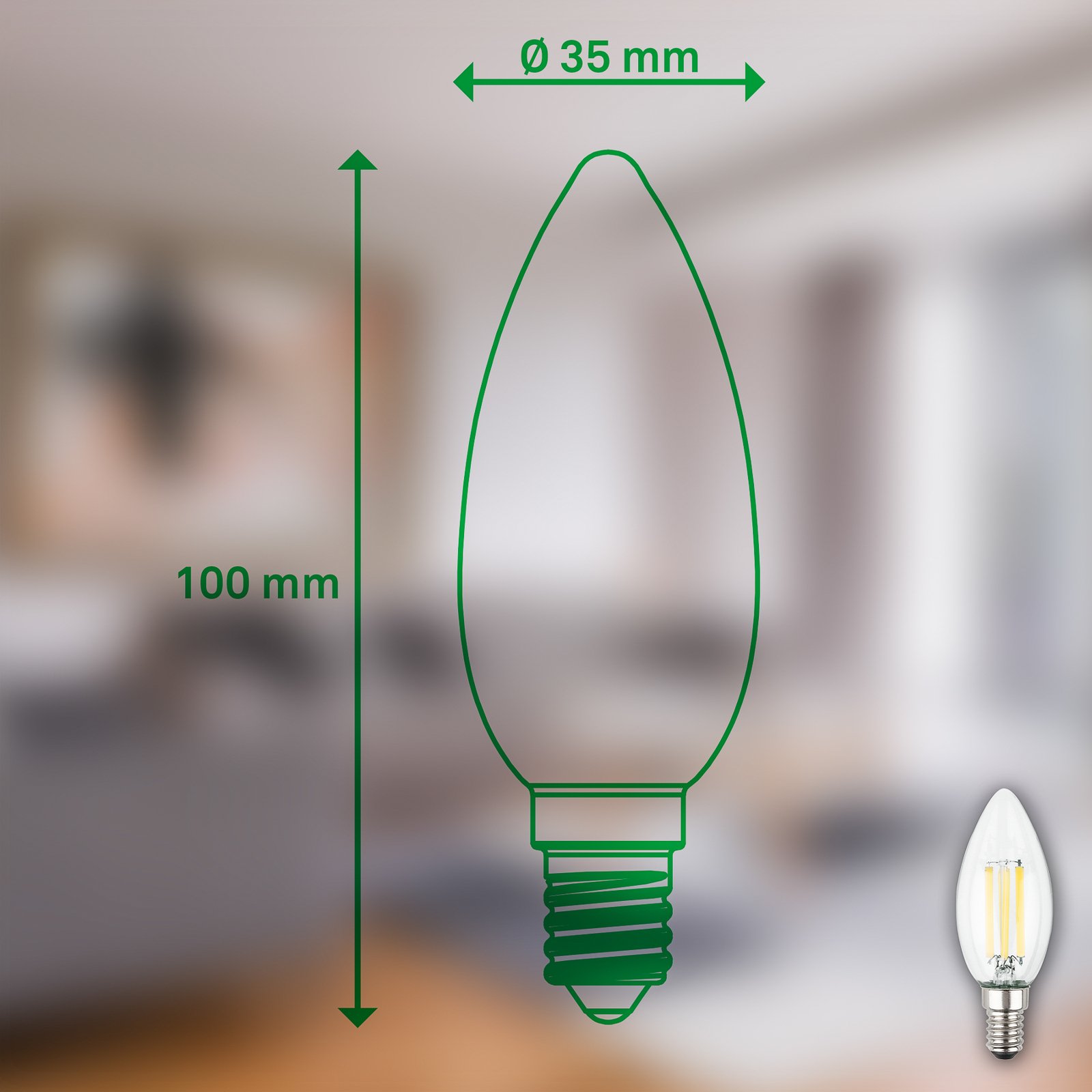 Bombilla LED vela E14 2,5W transparente 3000K 525 lm EEC A 2er