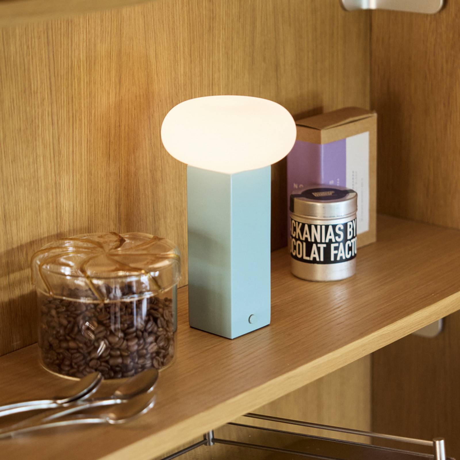  Hübsch Hübsch Low Led Rechargeable Table Lamp, Blue, Height 20 Cm, Metal, Dimmable 
