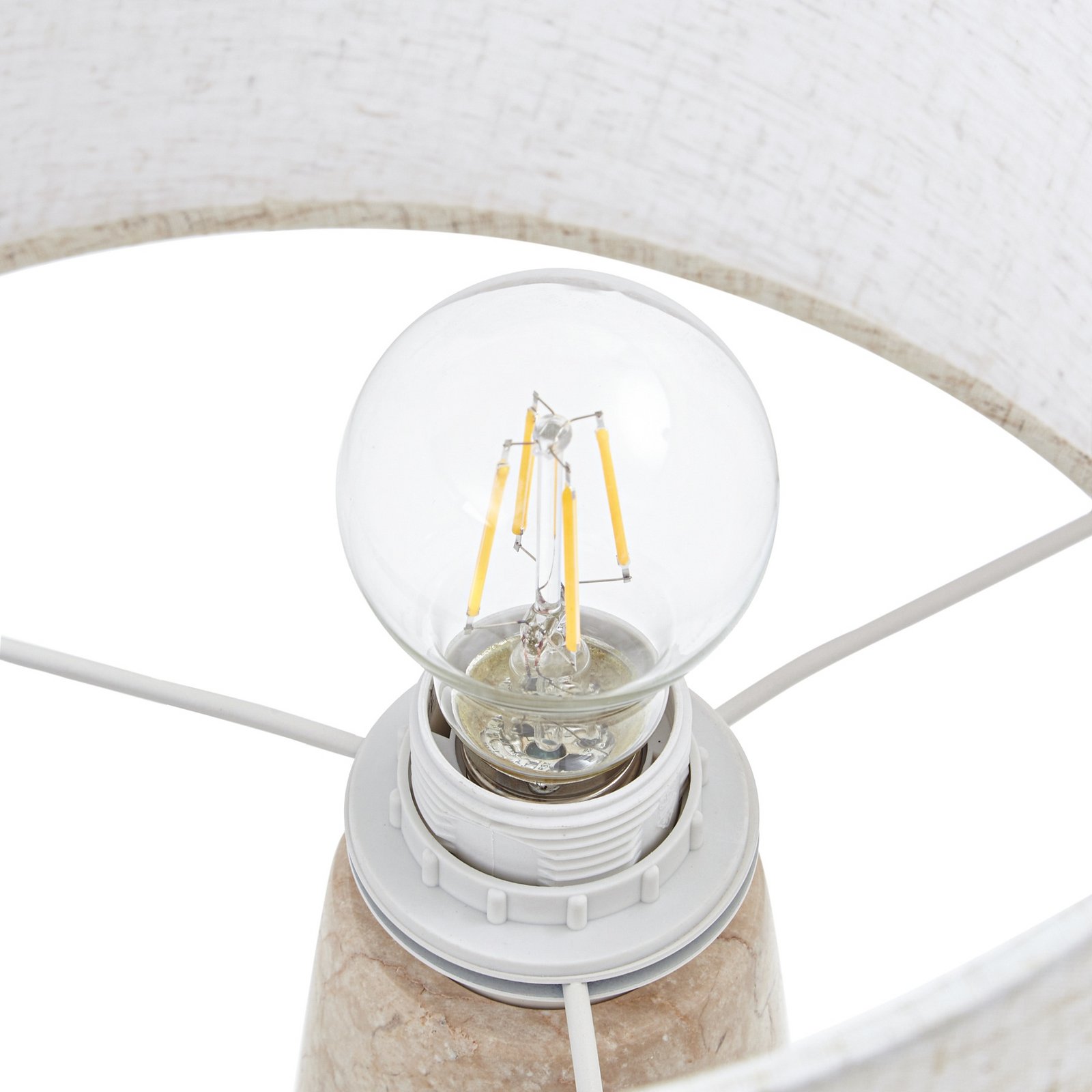 Lampa stołowa Lucande Peyton, beżowa marmurkowa/beżowa, 48 cm