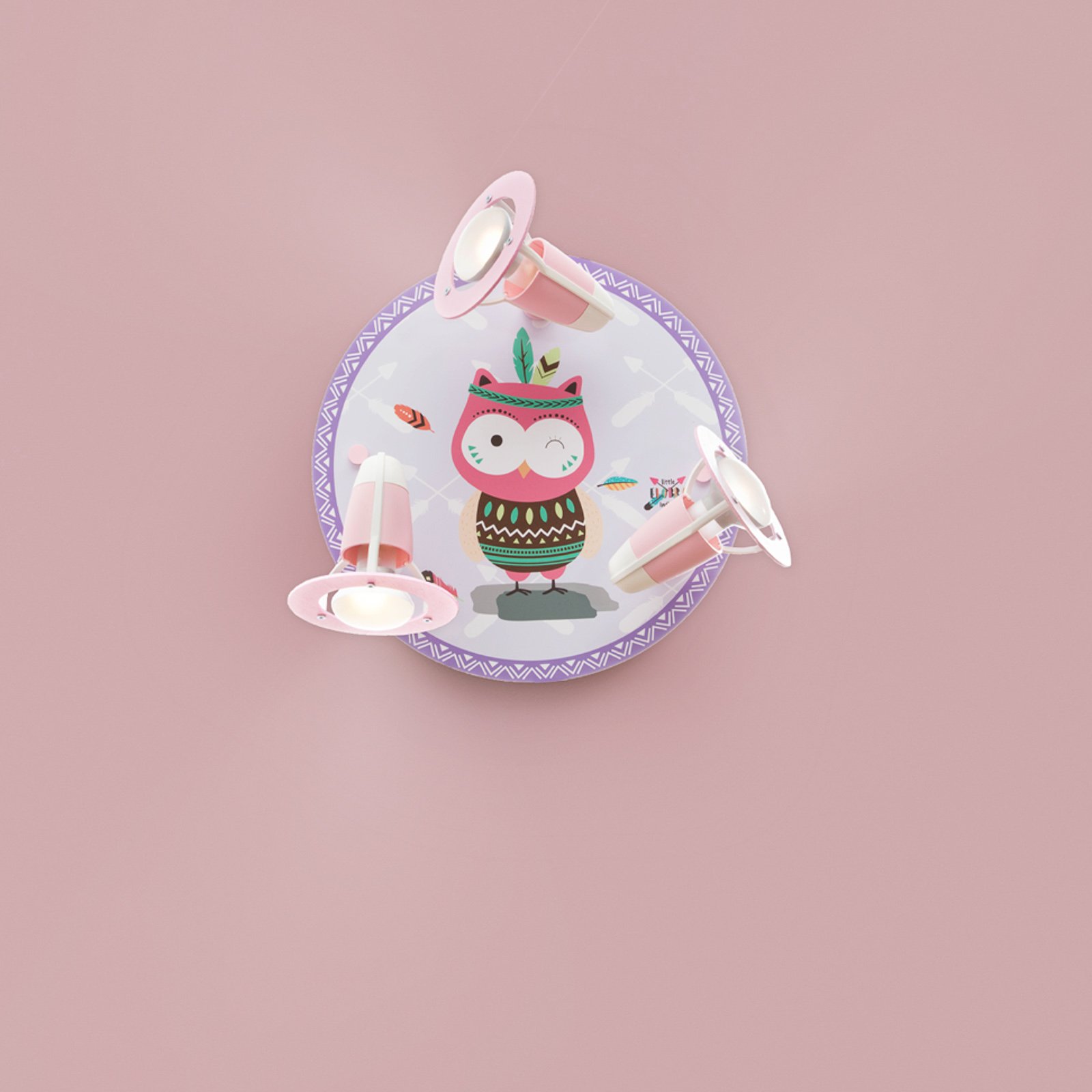 Elobra Little Indians ceiling lamp Hannah Owl pink/purple, for Children's Room, wood, E14, 40 W, energy efficiency: A++, H: 20 cm