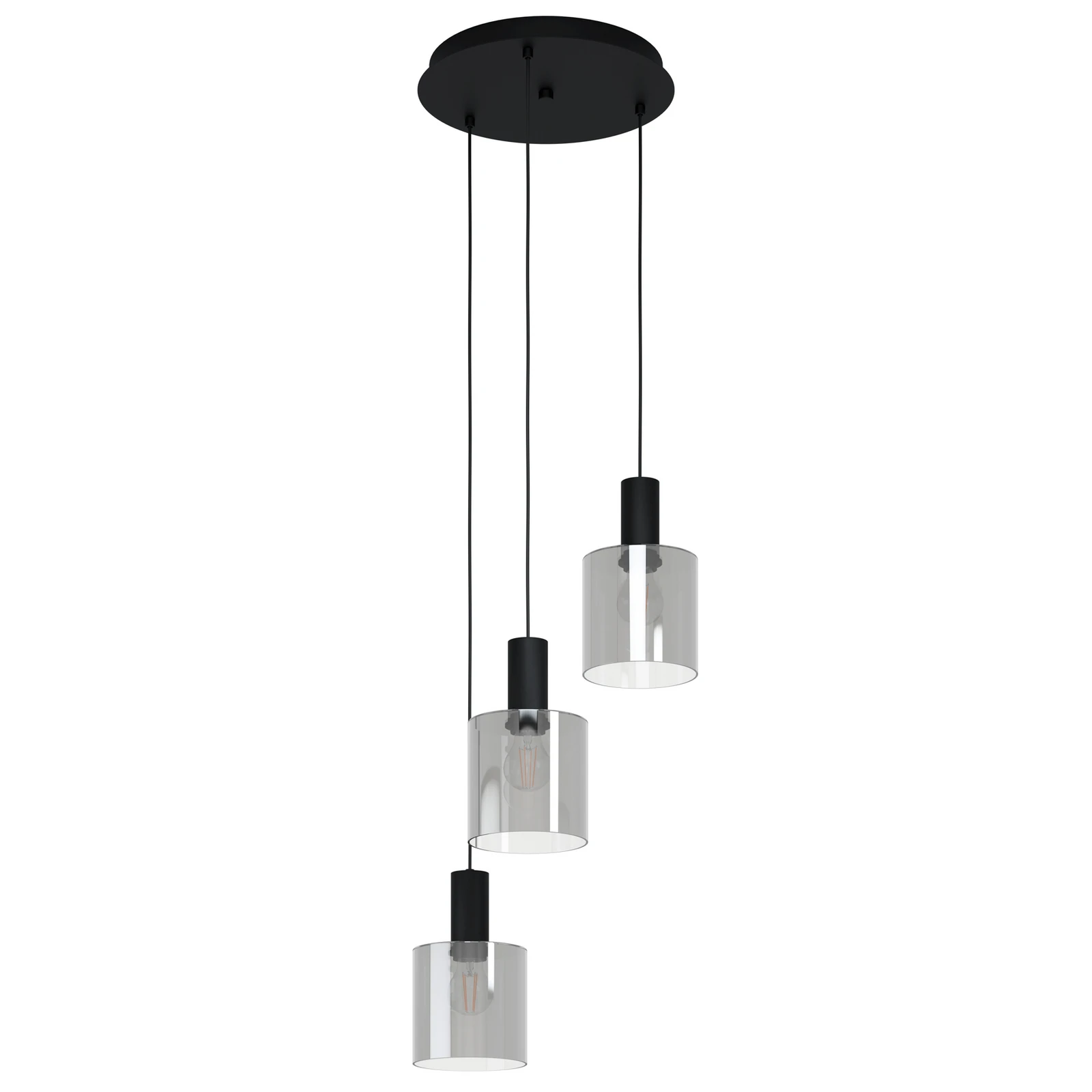 Suspension Gorosiba, noir, Ø 41 cm, acier/verre, 3 lampes