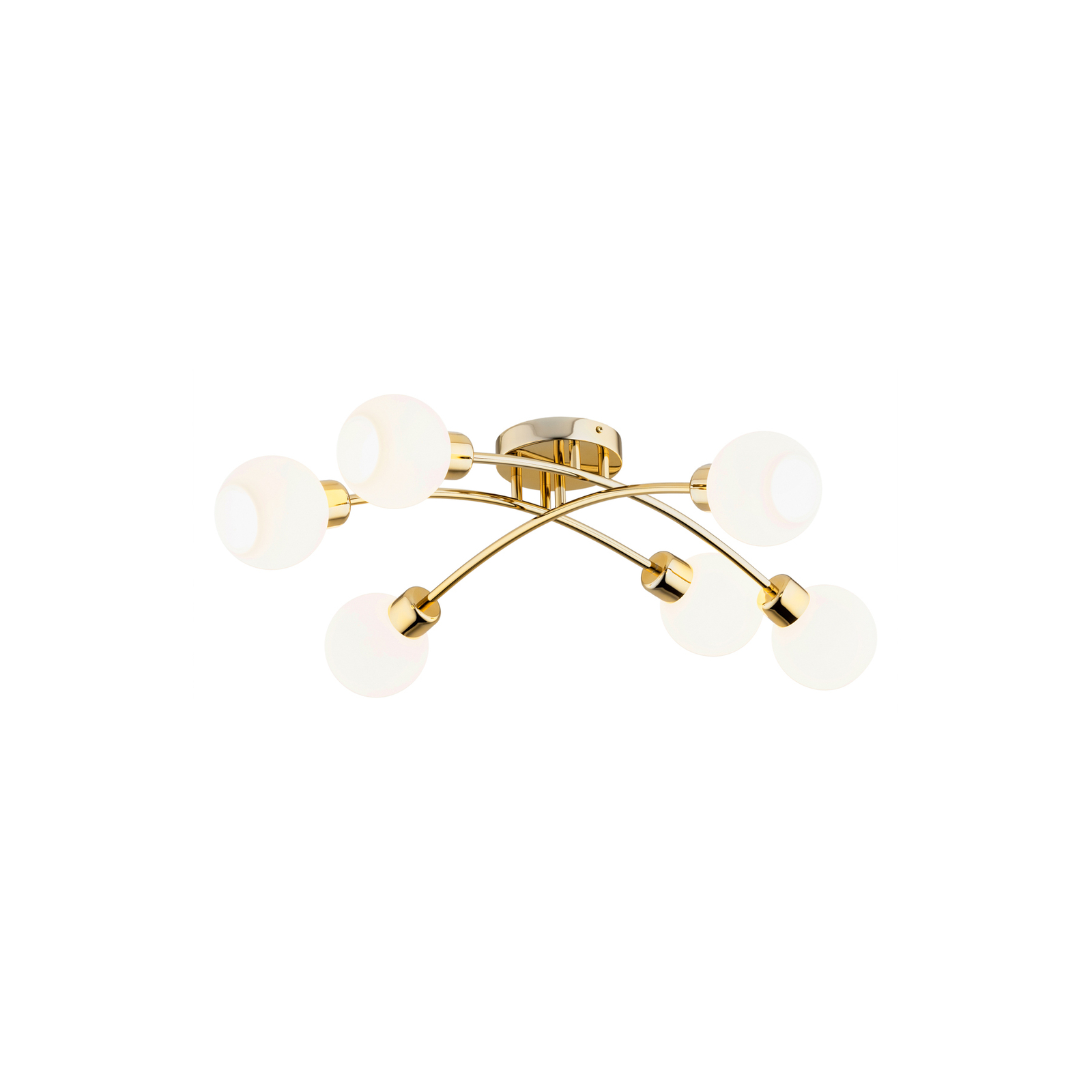 Marlo ceiling light, brass, opal glass, 6-bulb