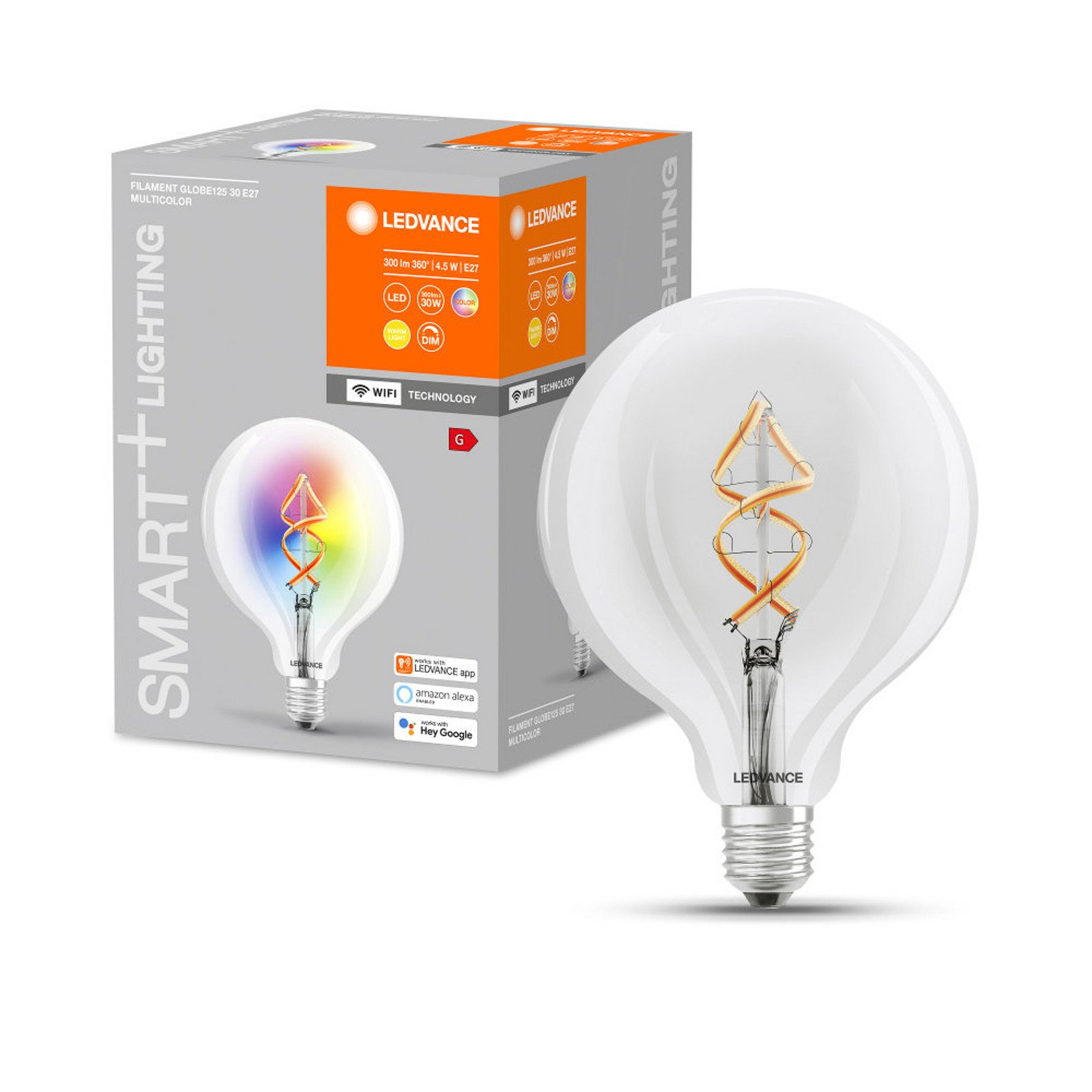 LEDVANCE SMART+ WiFi filament glob RGBW E27 4.5W - transparent - Sticlă
