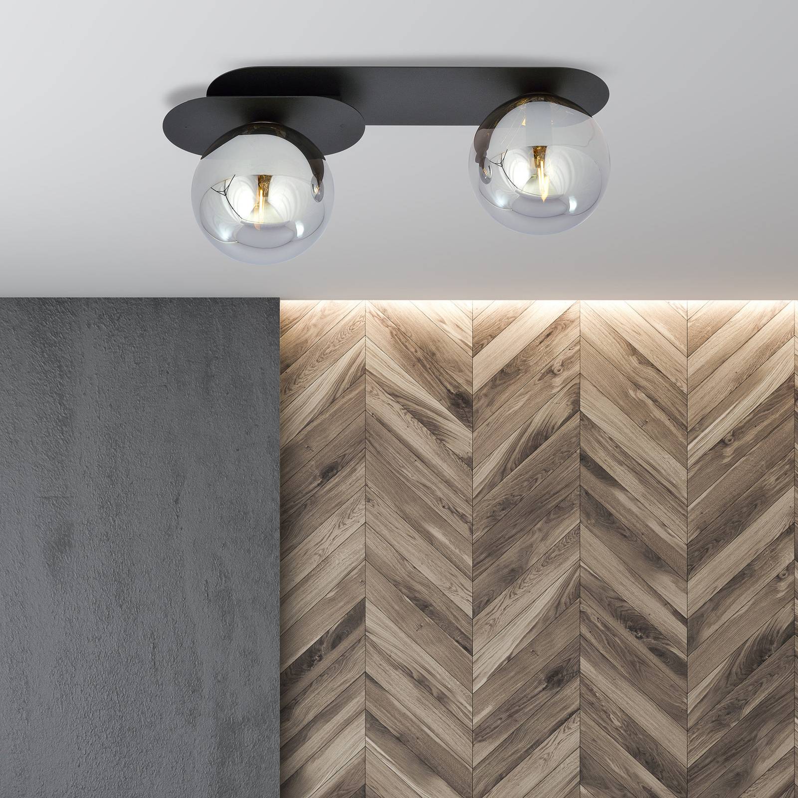 Lampa sufitowa Plaza, czarna/grafitowa, 2-punktowa