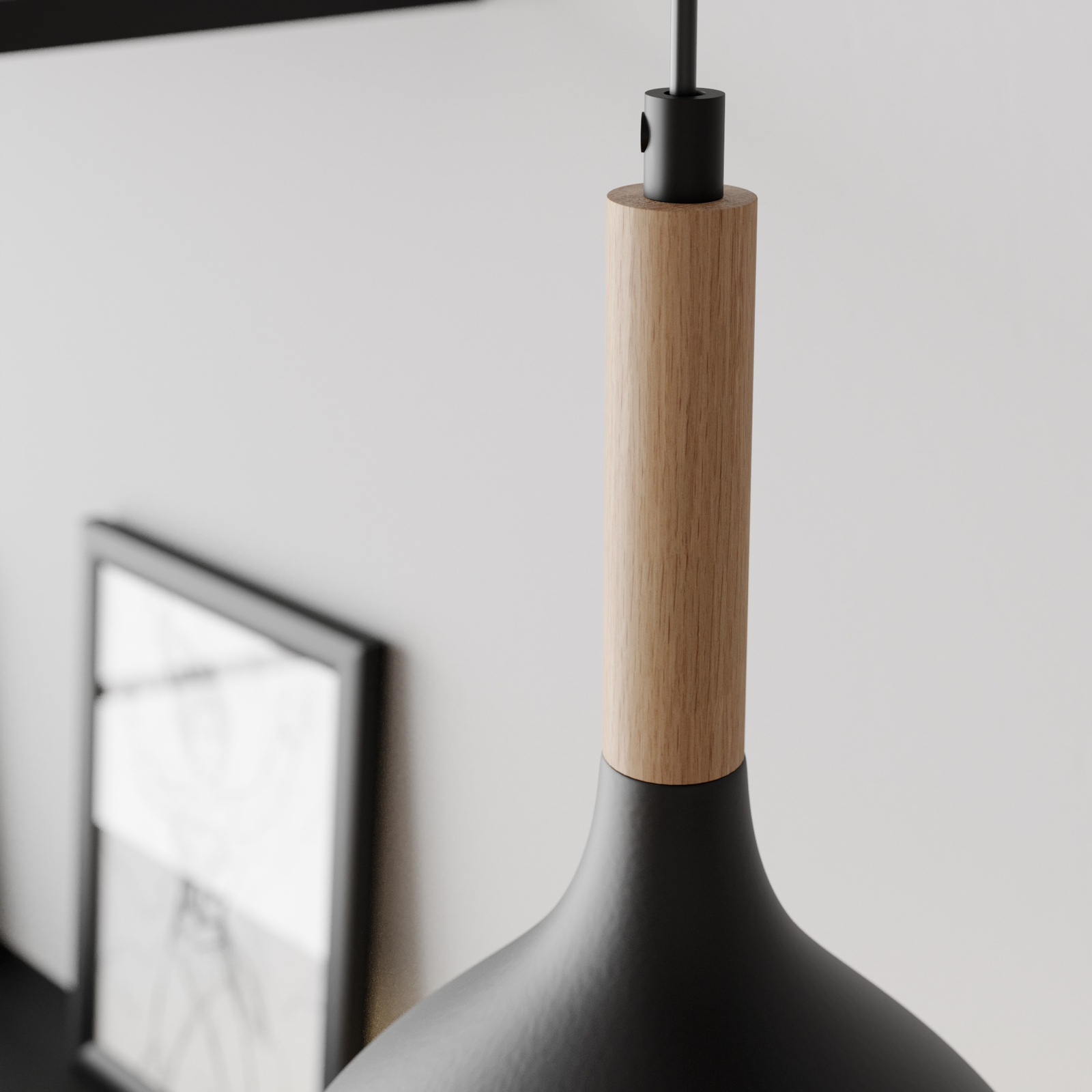 Noak pendant light, 1-bulb, black/natural wood