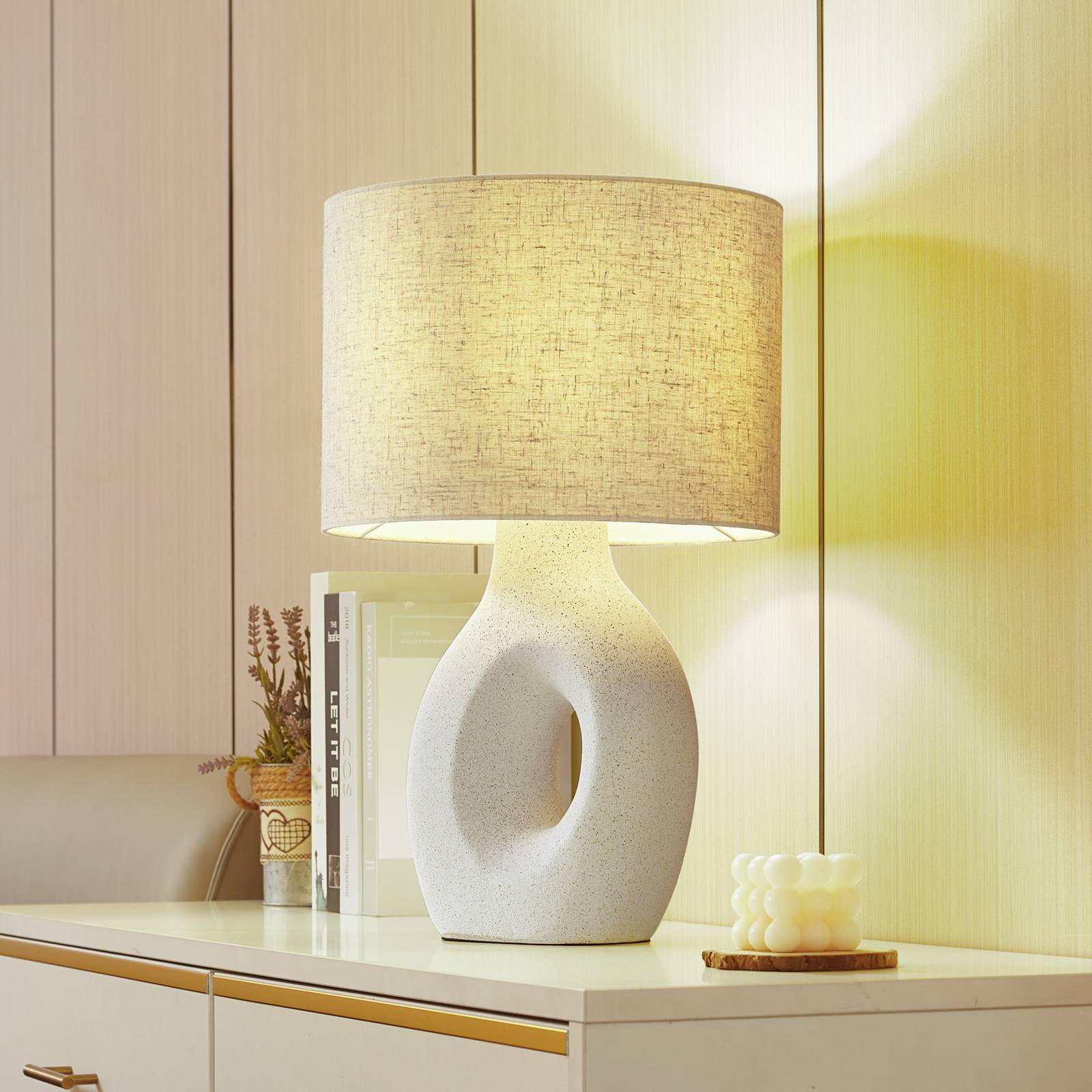 Lindby lampe à poser Thalassia blanc Ø 30 cm céramique