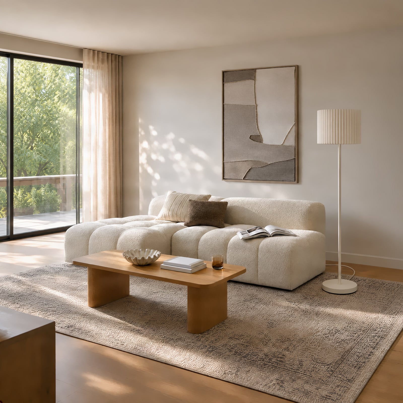 Piantana Lindby Libbie, beige, altezza 150 cm, lino, E27