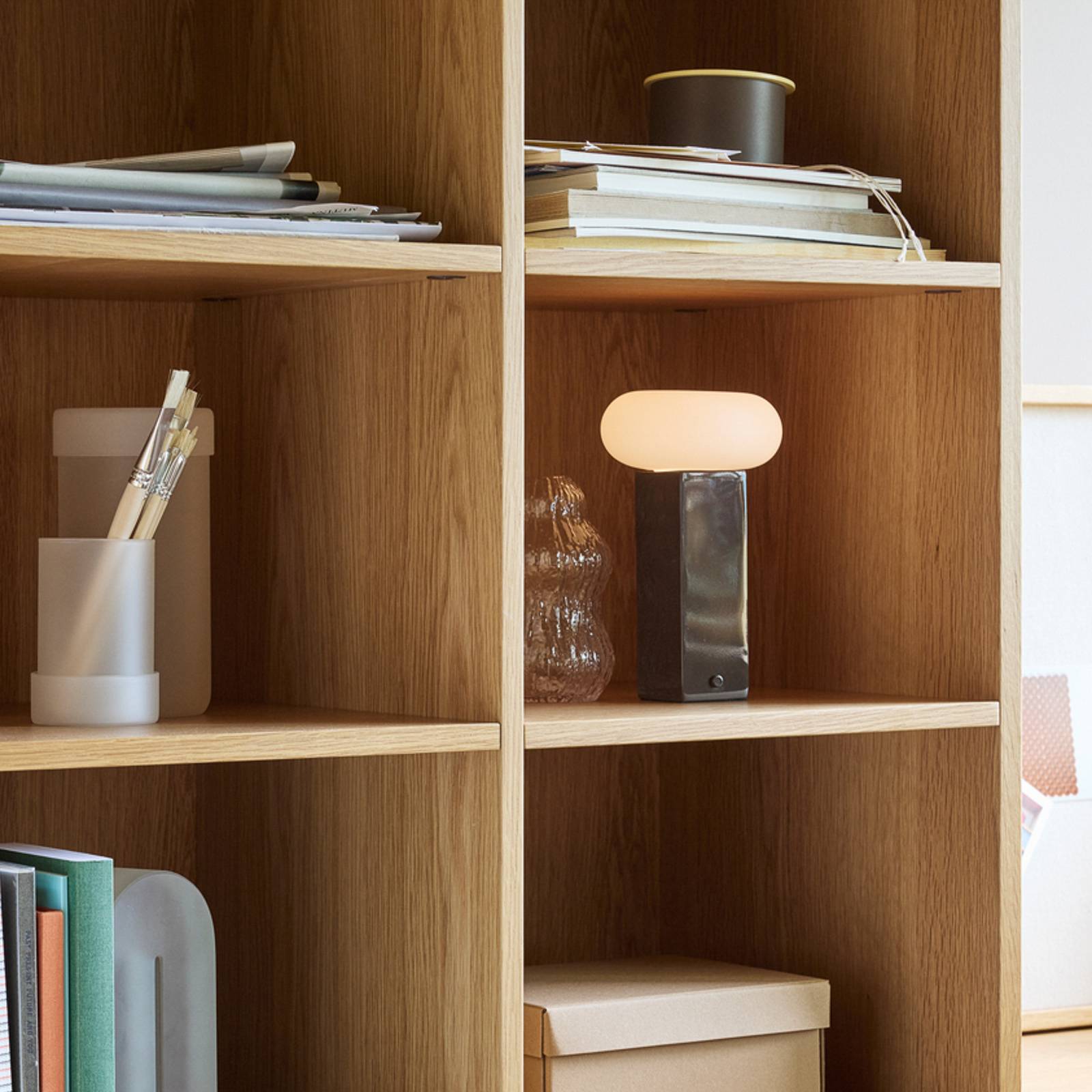  Hübsch Hübsch Low Led Rechargeable Table Lamp, Brown, Height 20 Cm, Metal, Dimmable 