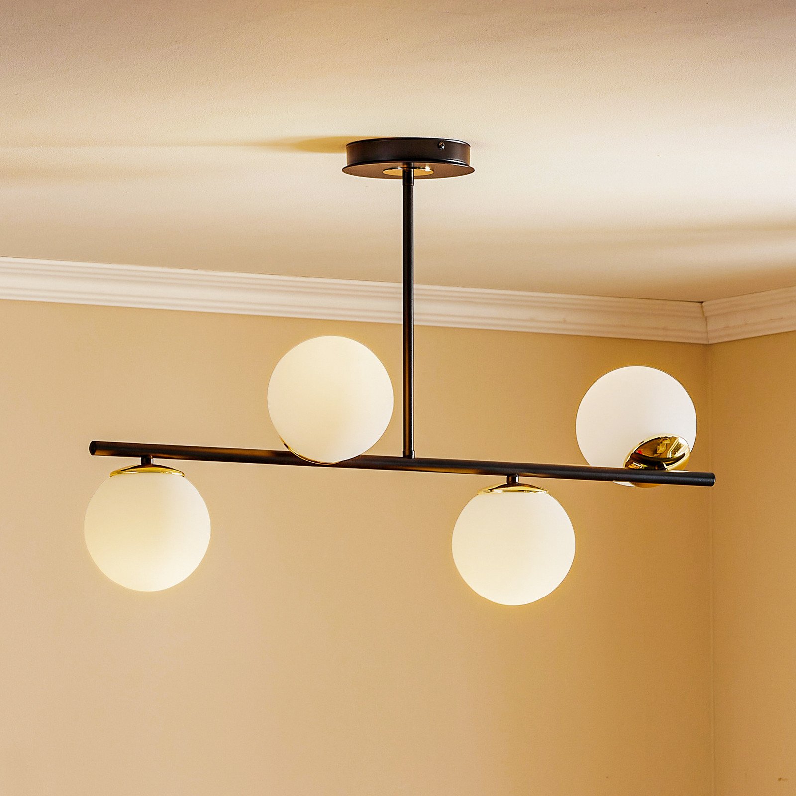 EMIBIG LIGHTING Plafonieră Kiba negru/auriu 4 becuri - Camera de zi / sufragerie - modern - negru auriu alb opal - Sticlă