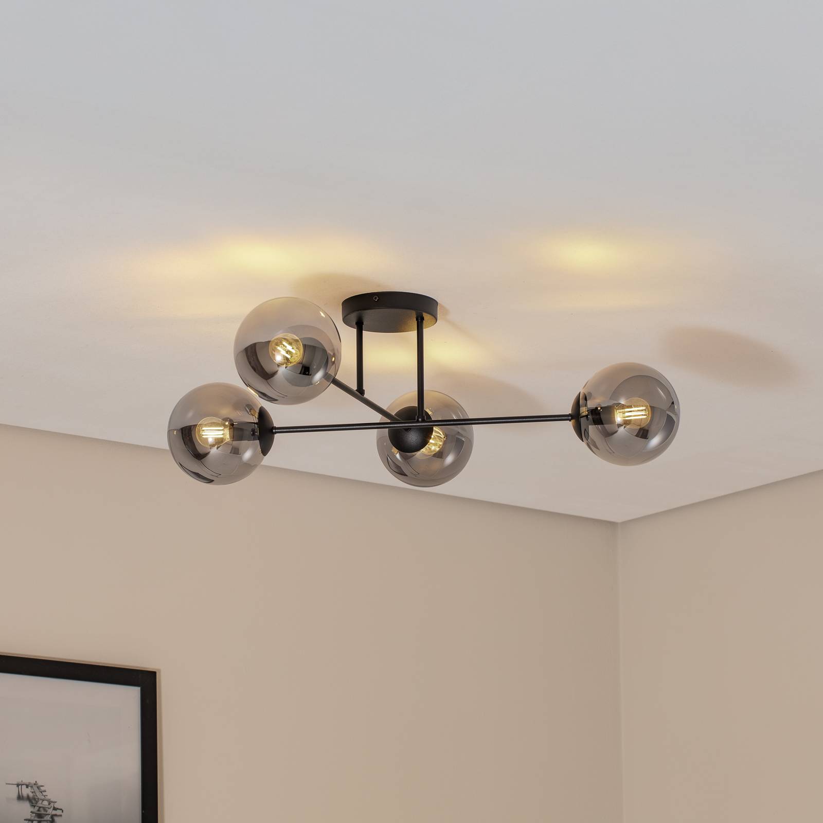 Deckenlampe Glassy, 4-flg. gekreuzt schwarz/grafit günstig online kaufen