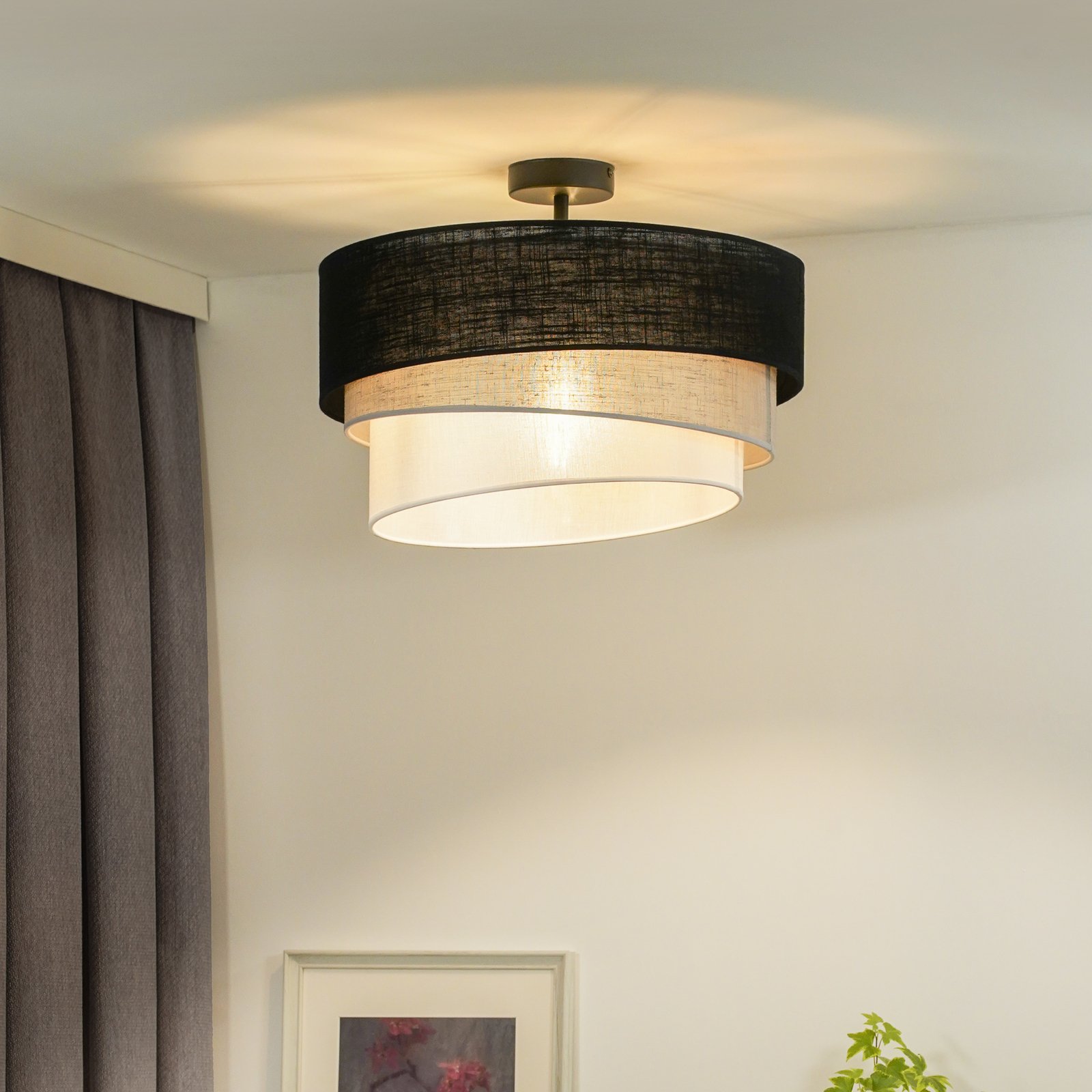 Lámpara de techo Euluna Trio, negro/gris/blanco, textil, Ø 45 cm