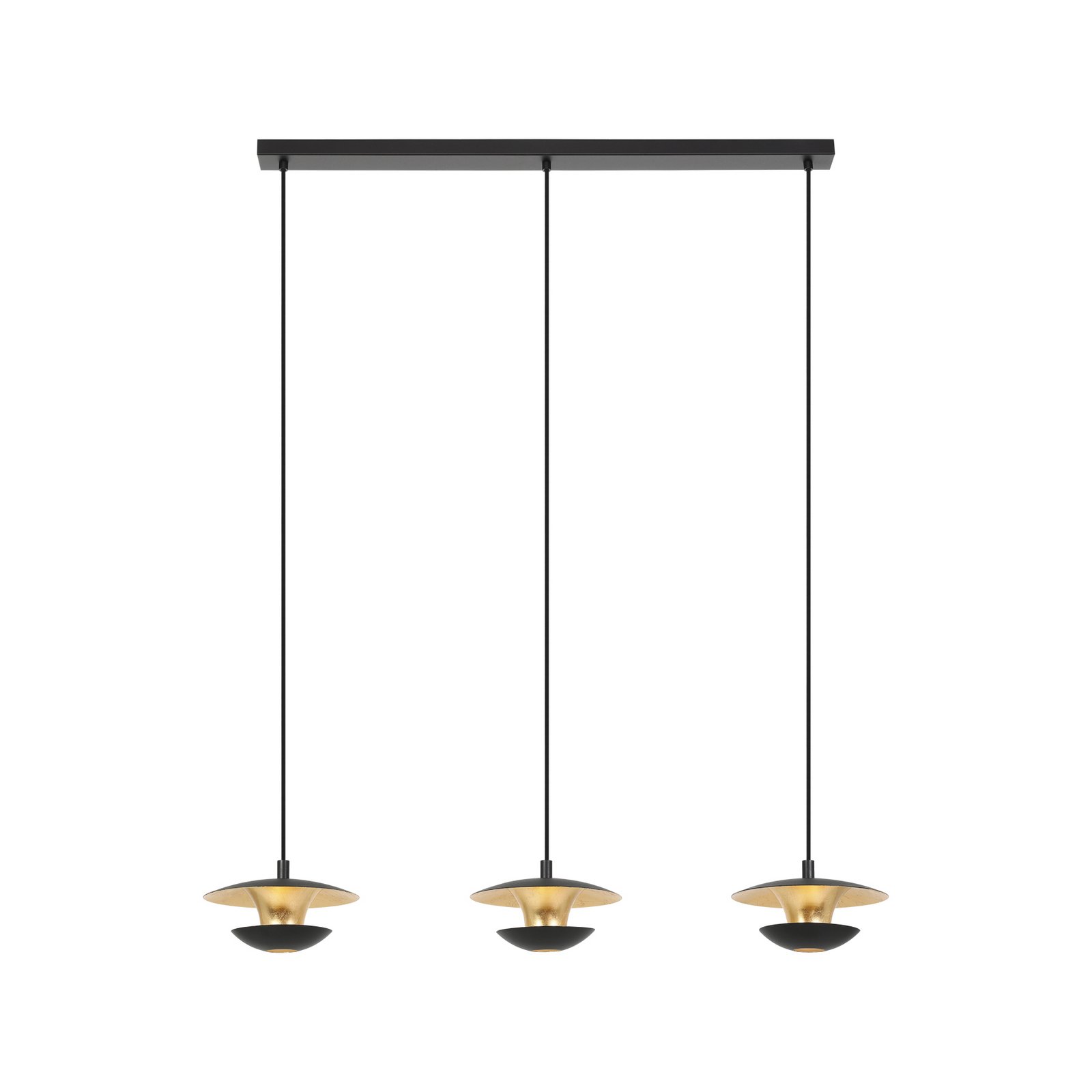 LED viseče svetilo Nuvano, trisvetlobno, črno/zlato LED viseče svetilo Nuvano, trisvetlobno, črno/zlato