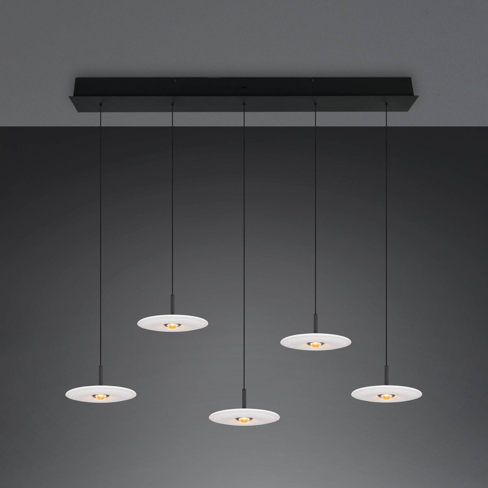 Trio Lighting LED hanglamp Sirena, wit, lengte 104 cm, glas, CCT, 5-lamps.