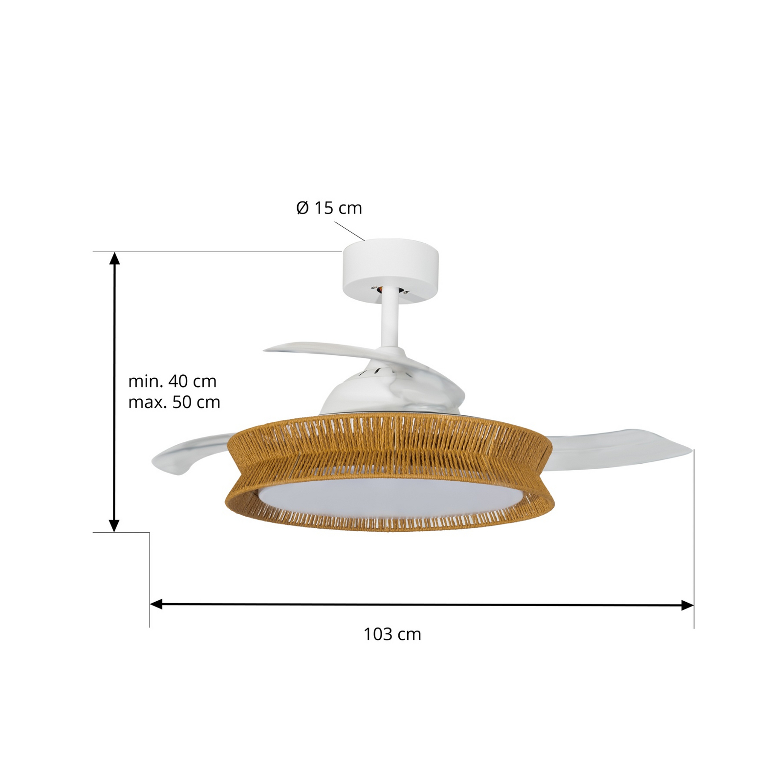 Lucande Wentylator sufitowy LED Lineta, biały, linka, Ø103cm, CCT