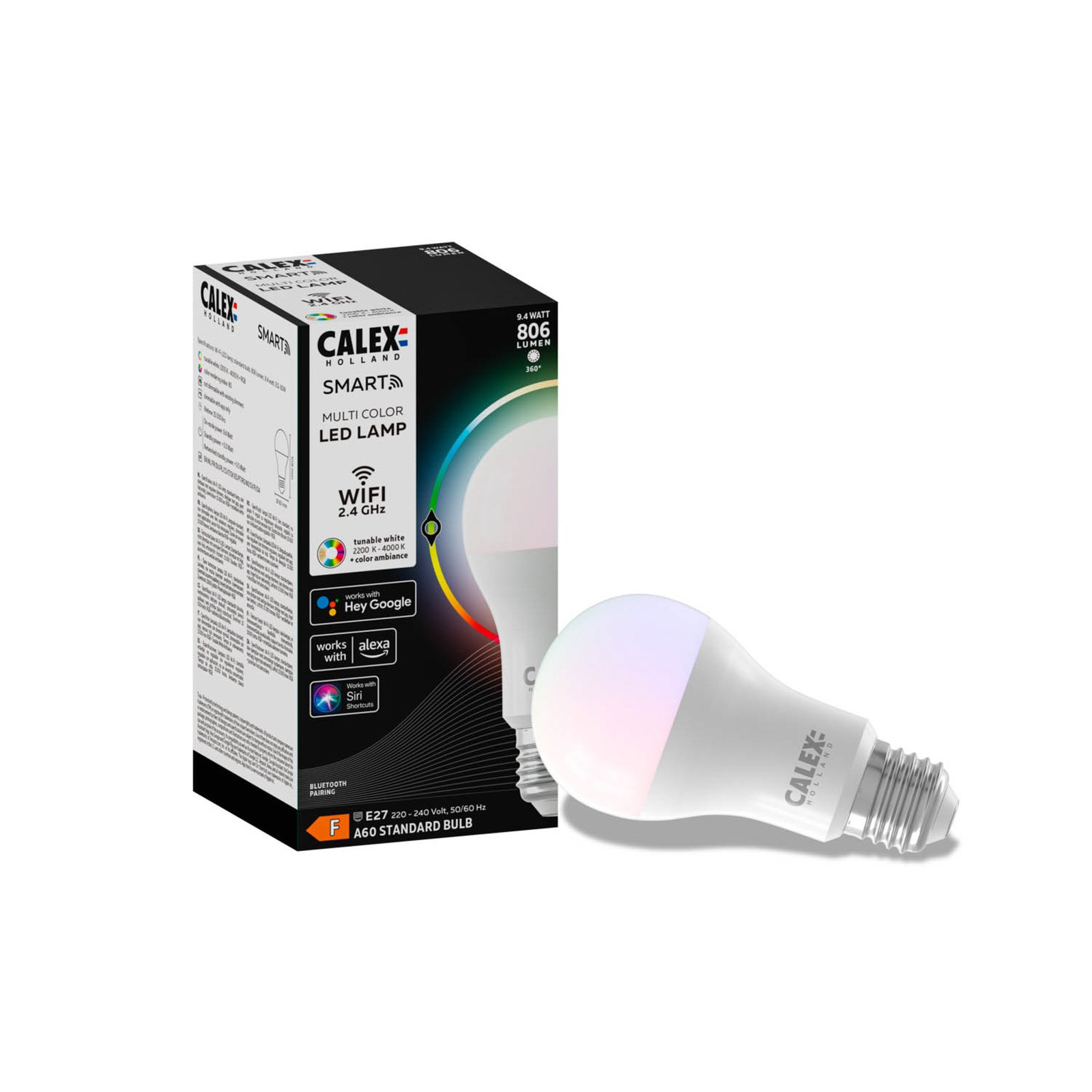 Calex Smart LED žiarovka E27 A60 9,4W CCT RGB