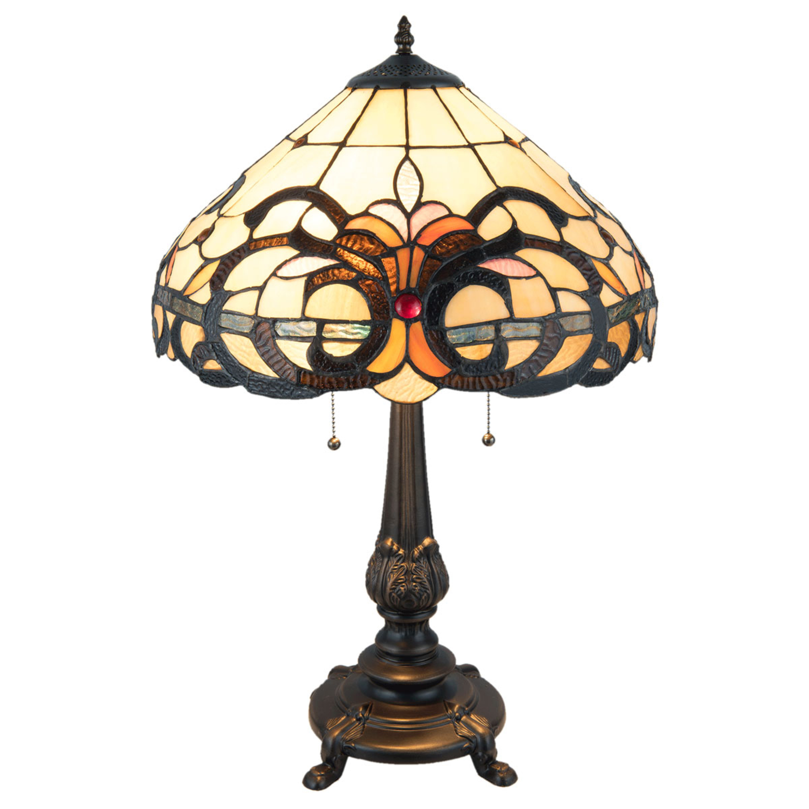 Clayre & Eef 5924 table lamp, glass lampshade, Tiffany style, for Living / Dining Room, glass, polyresin, E27, 60 W, energy efficiency: A++, H: 63 cm