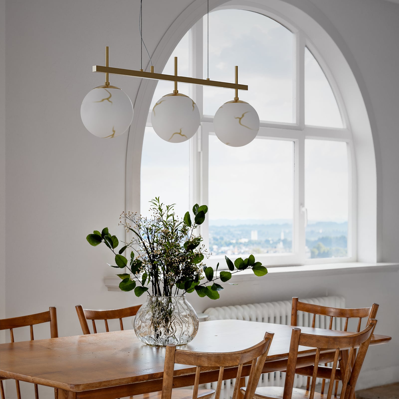 Bellagio pendant light, brass-coloured/white, 3-bulb - By Rydéns Bellagio pendant light, brass-coloured/white, 3-bulb - By Rydéns