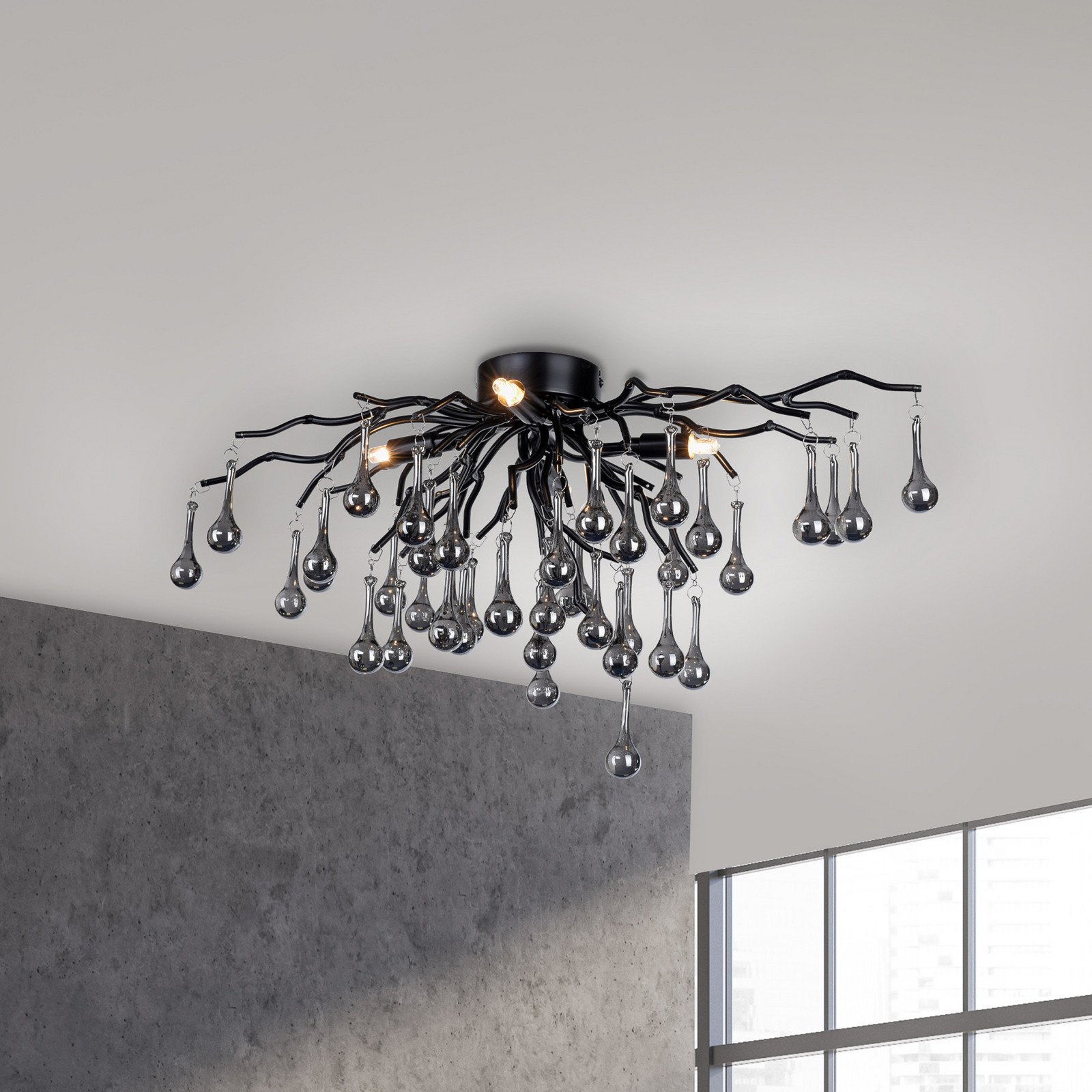 Paul Neuhaus plafonieră Icicle 4 lumini negru - Camera de zi / sufragerie - negru transparent - Sticlă