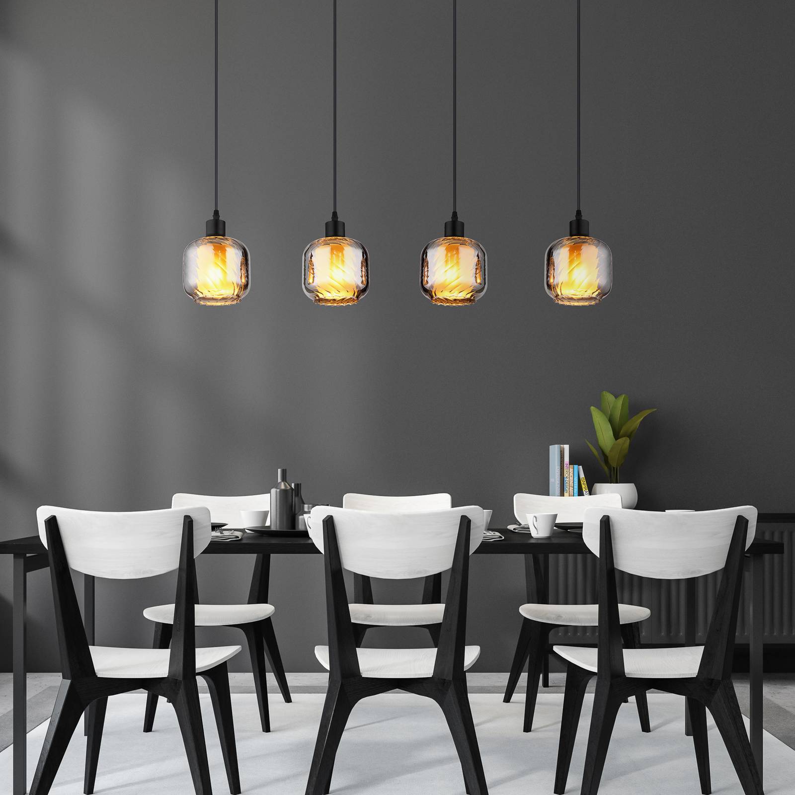 Lampa wisząca Xia, długość 89 cm, dymny szary, 4-punktowa, szkło