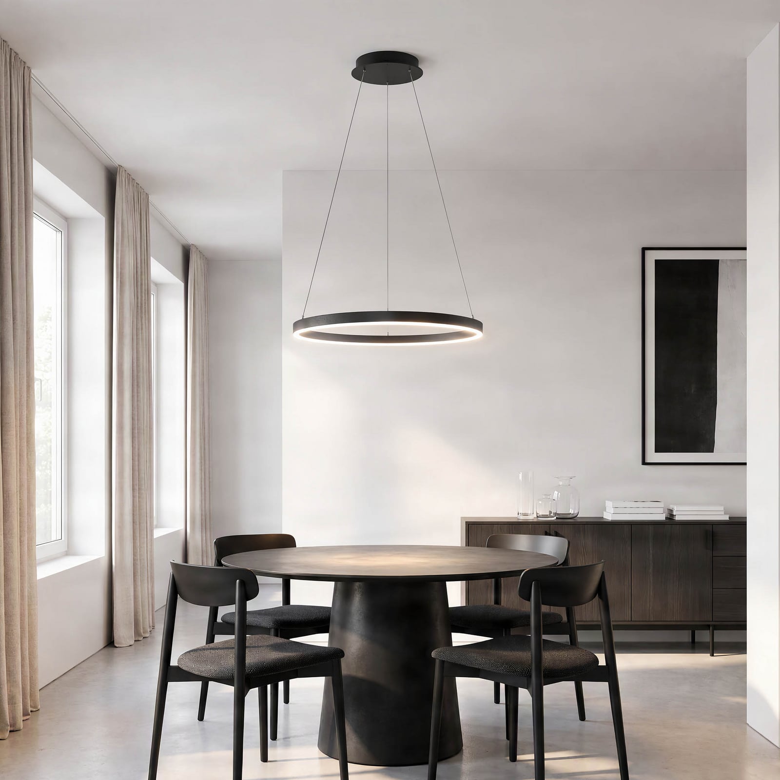 Arcchio LED hanglamp Albiona, zwart, 1 ring, Ø 60 cm Arcchio LED hanglamp Albiona, zwart, 1 ring, Ø 60 cm