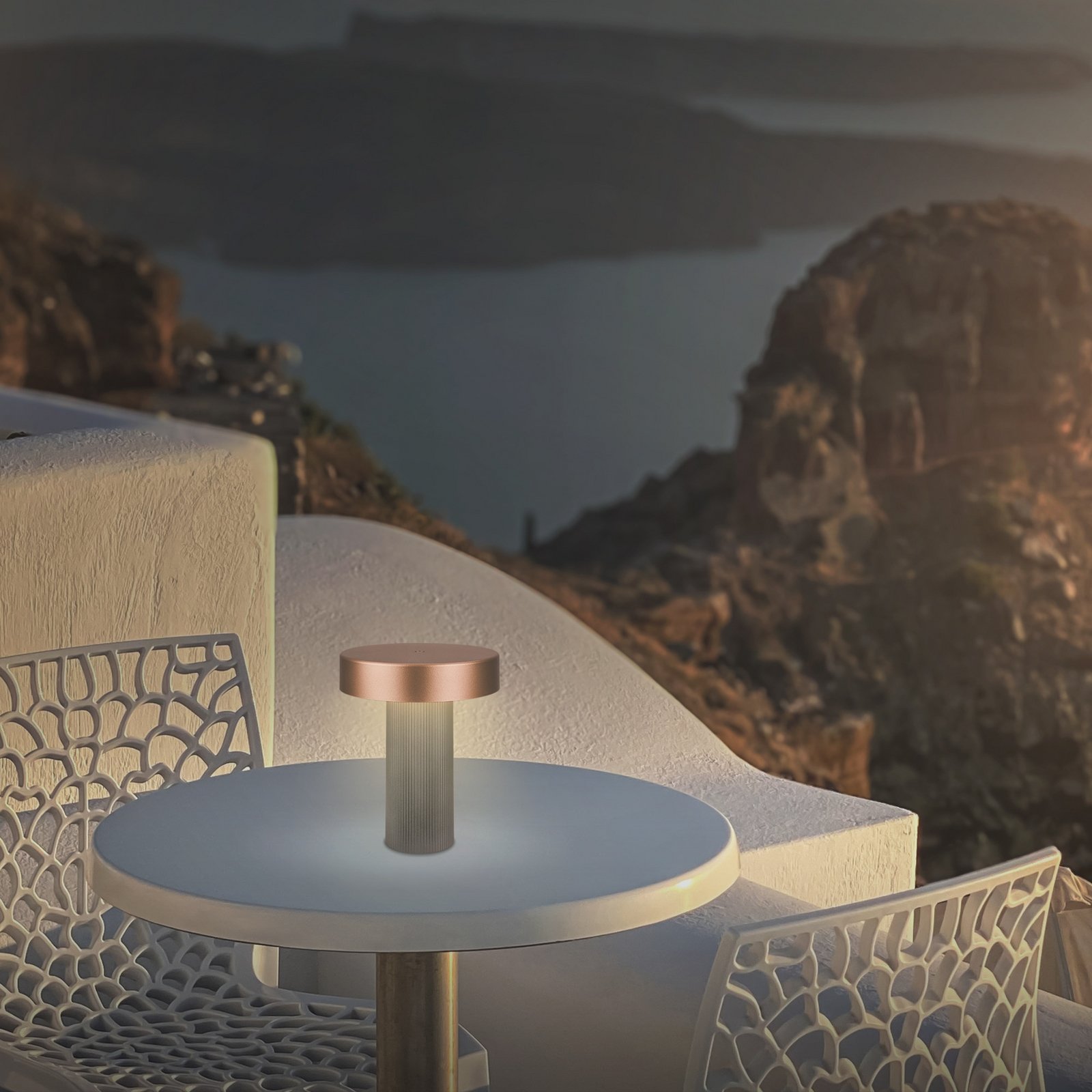 lámpara de mesa LED recargable Bito, bronce/antracita, altura 20 cm, IP44